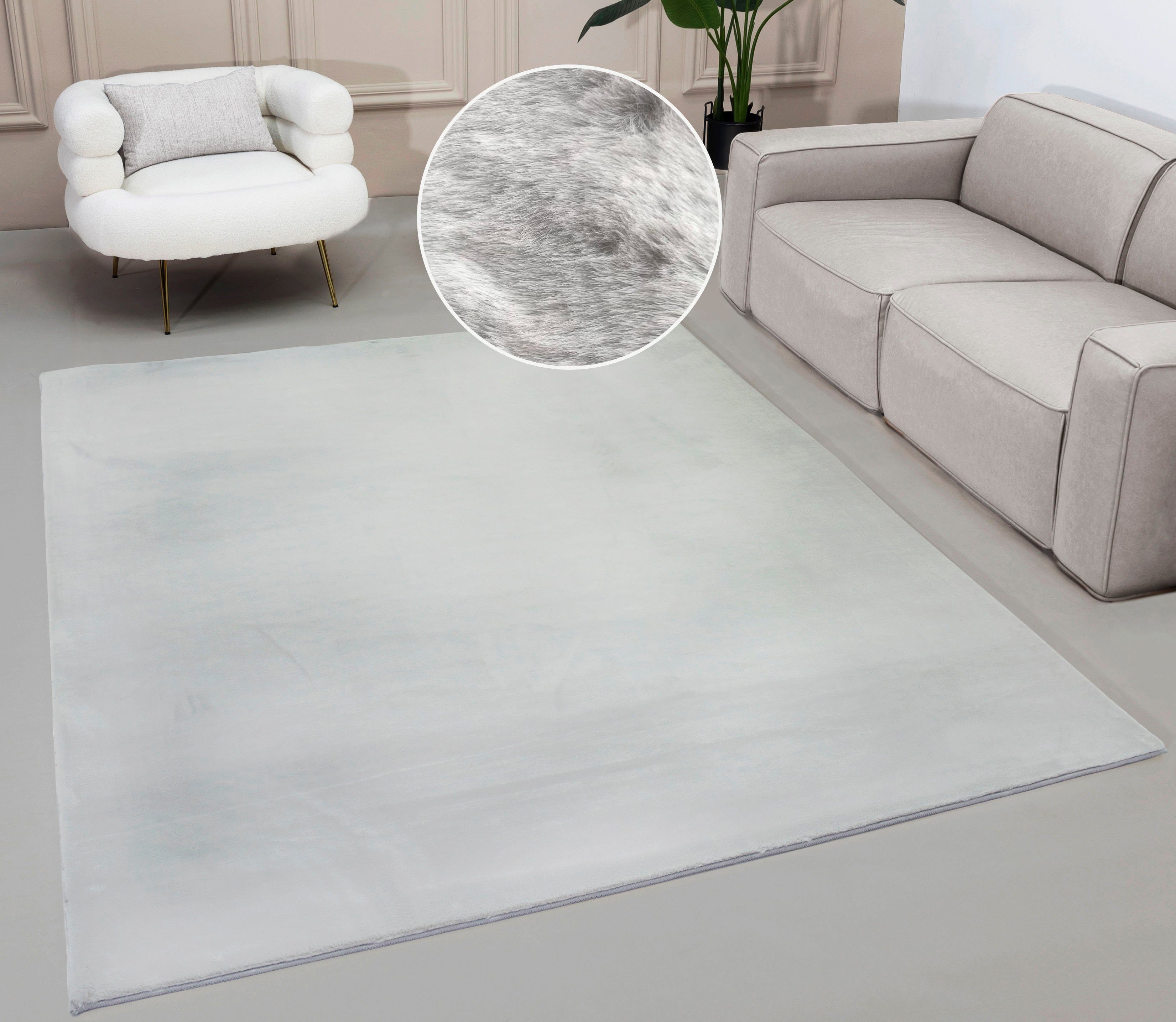 OTTO home Fellteppich Balu, Kunstfellteppich, Modern, Langflor Teppich, rechteckig, Höhe: 20 mm, Kaninchenfell-Haptik, kuschelig, weich, Wohnzimmer, Schlafzimmer