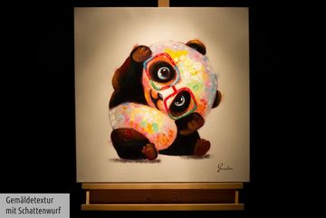 KUNSTLOFT Gemälde Hipster Panda 60x60 cm, Leinwandbild 100% HANDGEMALT Wandbild Wohnzimmer