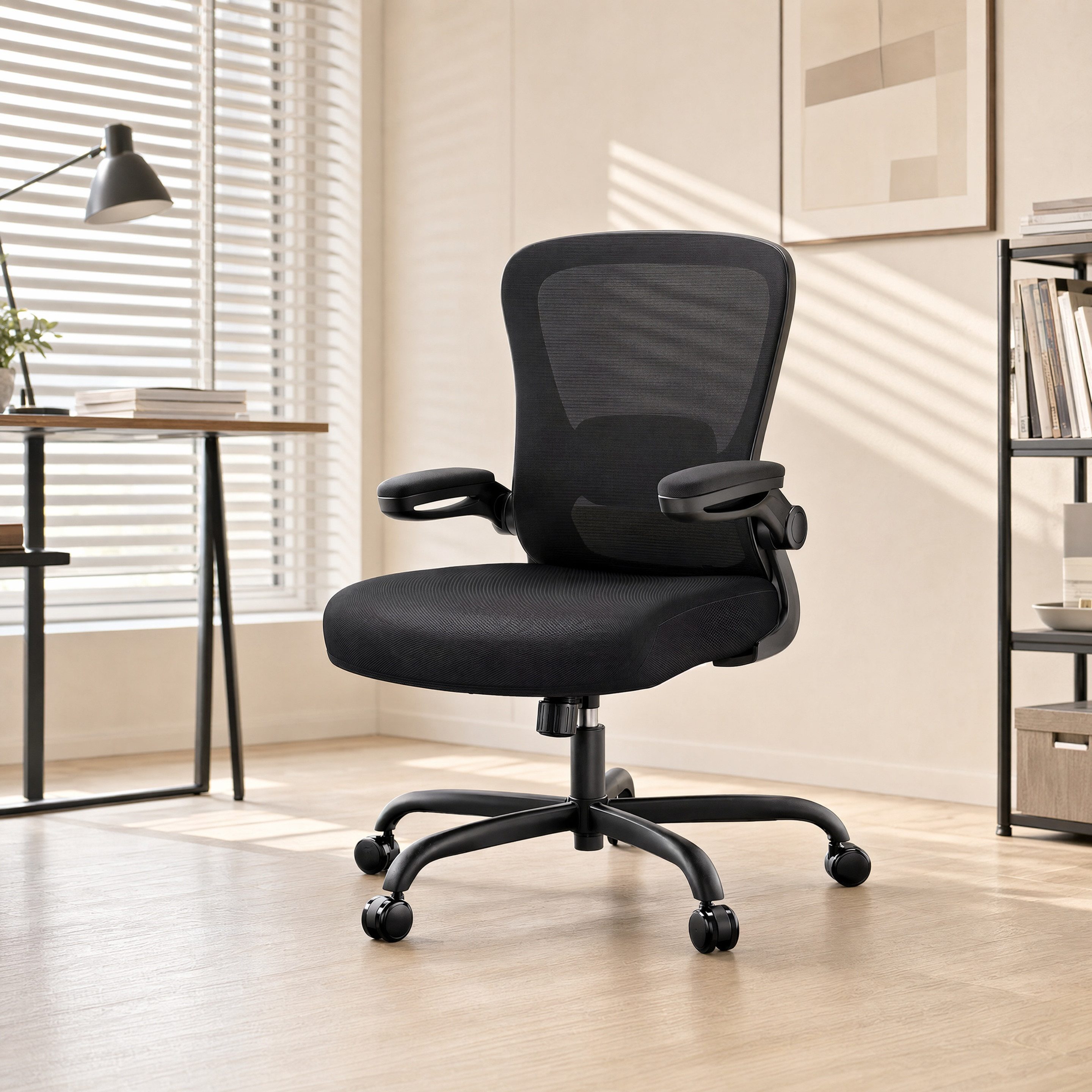Marsail Bürostuhl Ergonomischer – Schreibtischstuhl Mesh mit 3D-verstellbaren Armlehnen (4-fach verstellbarer Lendenwirbelstütze, Mesh-Rückenlehne), Höhenverstellung, Wippfunktion, Drehstuhl bis 136 kg