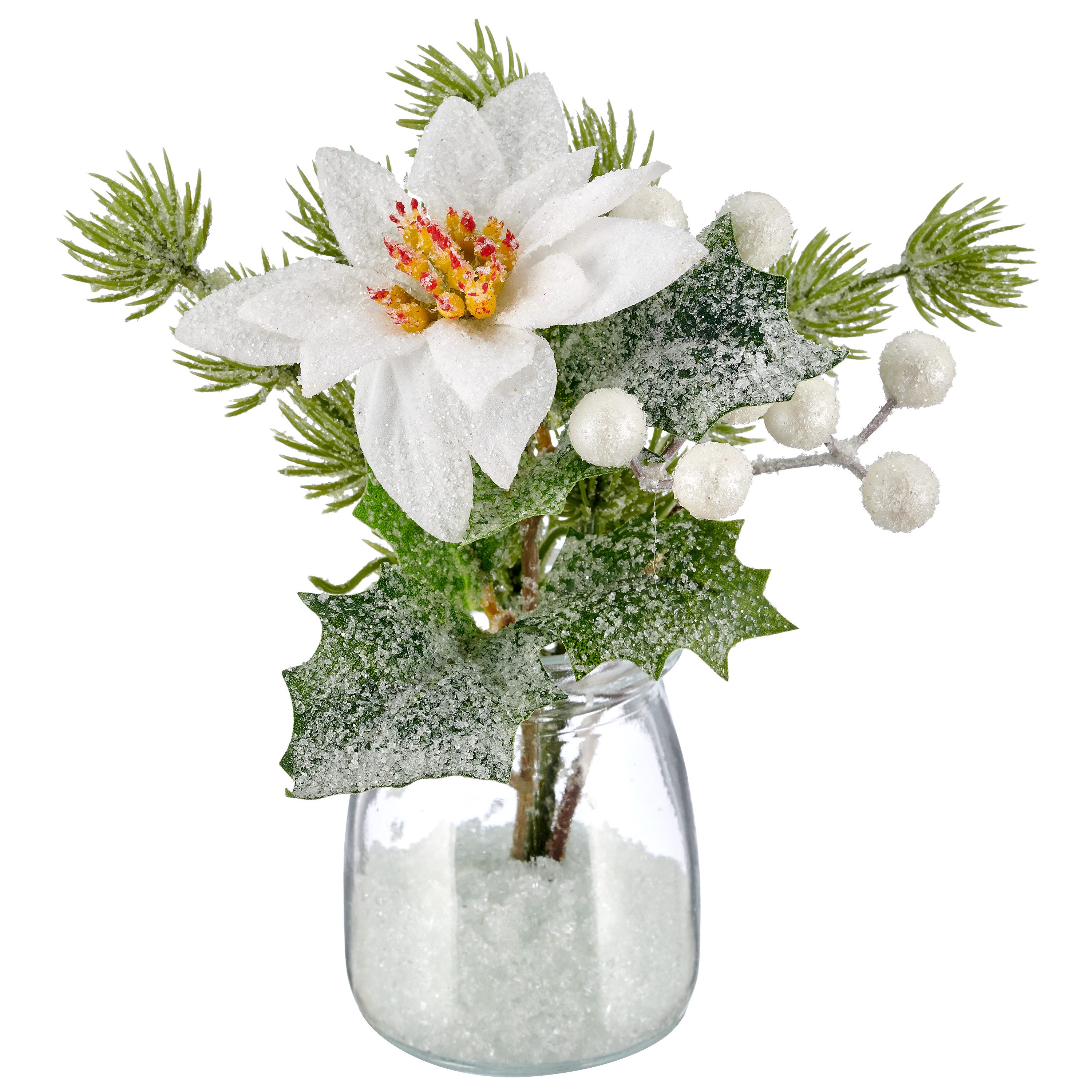 Winterliche Kunstpflanze 3er Set aus kleinen winterlichen Bouquets in Glasvasen, OTTO home, Höhe 16 cm, mit Frost-Finish, Höhe ca.16cm – Bild 2 von 5