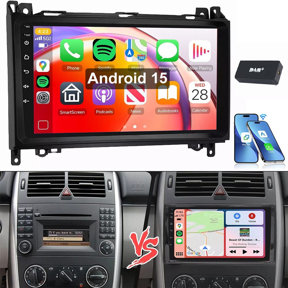 ESSGOO Android 15 Für Mercedes-Benz A/B Klasse/Vito W169 W639 W245 W906 Autoradio (RDS, BT, Digitalradio (DAB), FM, SWC, 2 DIN Carplay Bluetooth Navigationsgeräte Rückfahrkamera(optional)