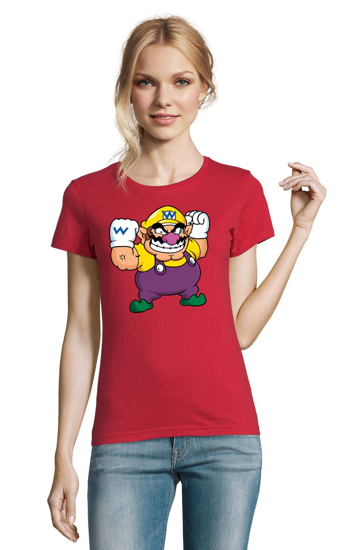 Blondie & Brownie T-Shirt Wario Damen T Shirt Print Gaming Cartoon Rundhals Baumwolle (Einzelstück, Einzelartikel) Wario Comic Heldinnen Freizeitshirt Print
