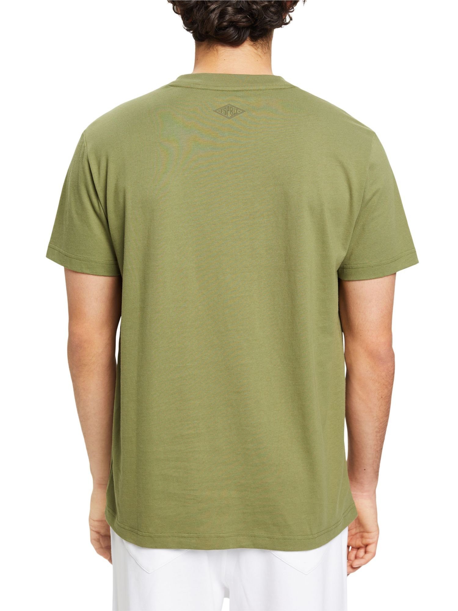 (1-tlg) Retro-T-Shirt OLIVE Langarmshirt Baumwolle aus mit Logo Esprit