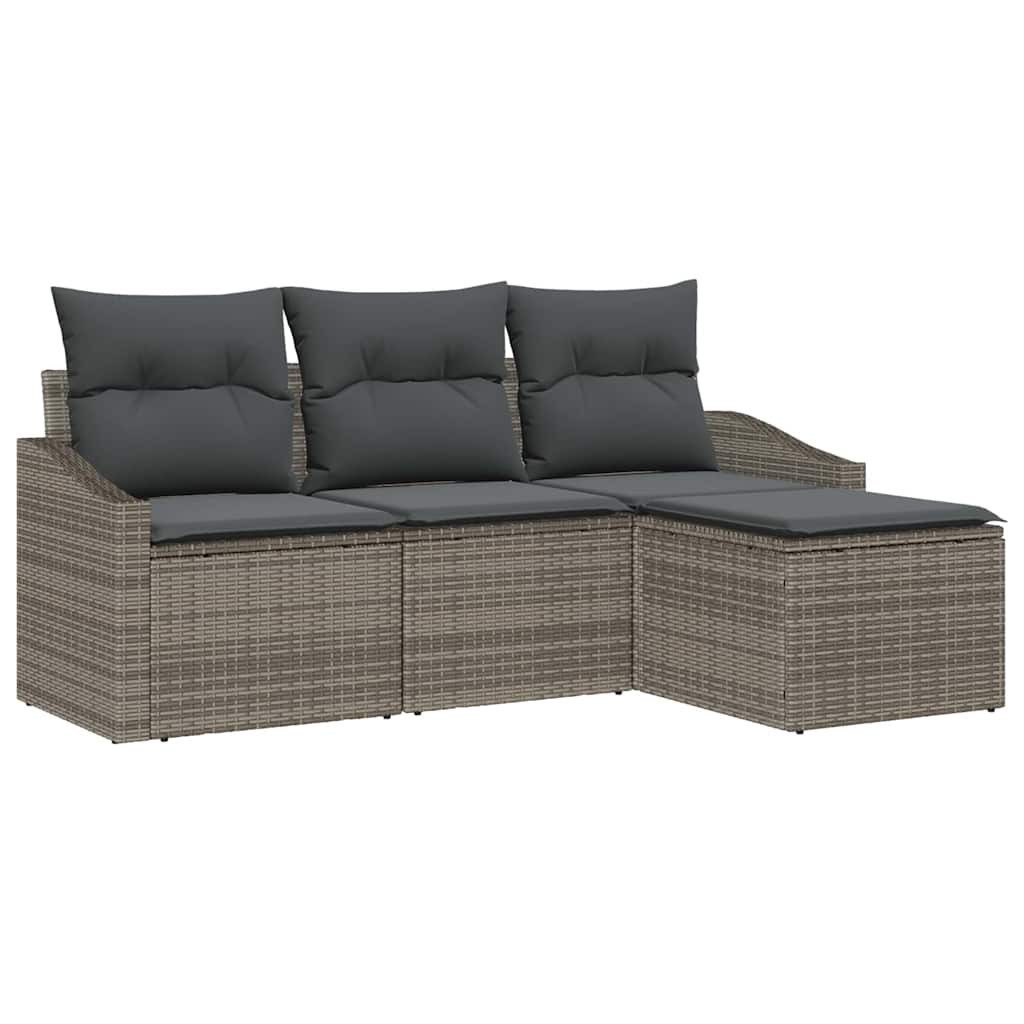vidaXL Loungesofa Sofa Set mit Kissen mit Speicher 4 pcs Grau Poly-Rattan, 4 Teile