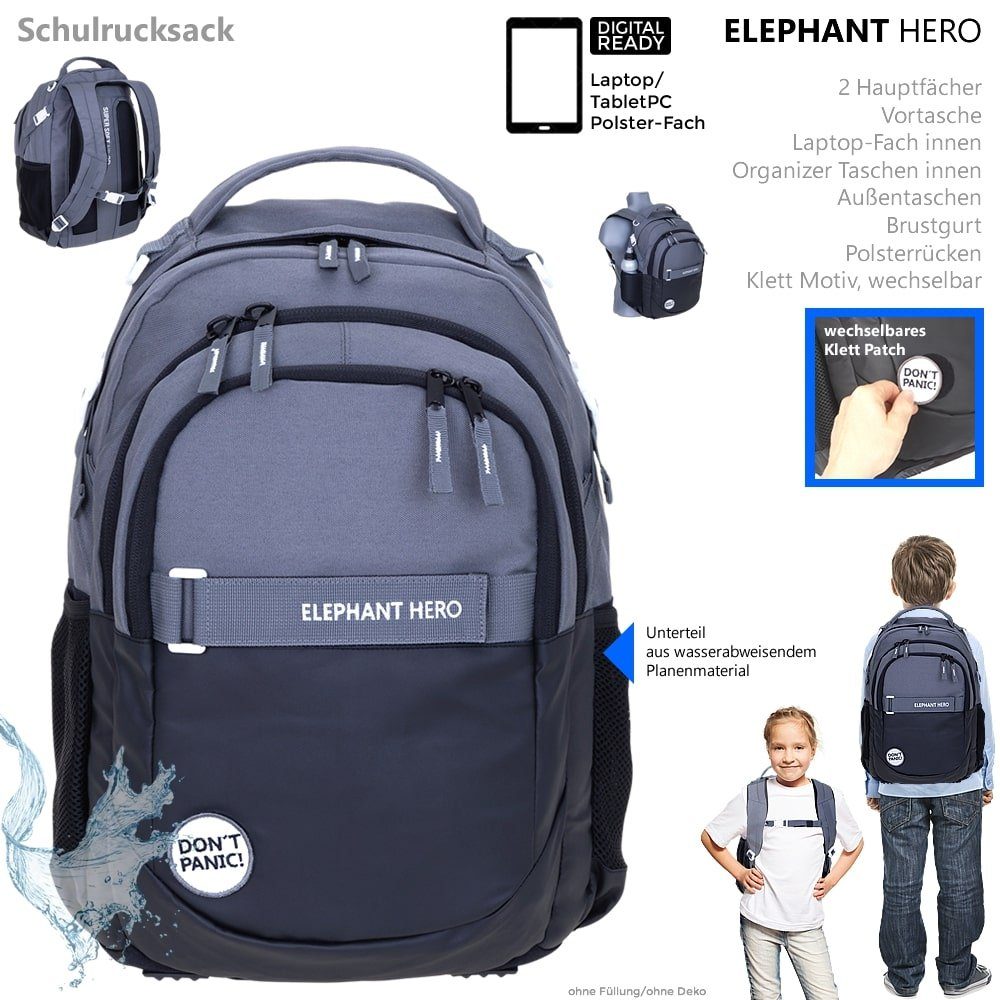 ELEPHANT Schulrucksack Hero Signature Schultasche (2 Teile Set), Rucksack + Mäppchen Box