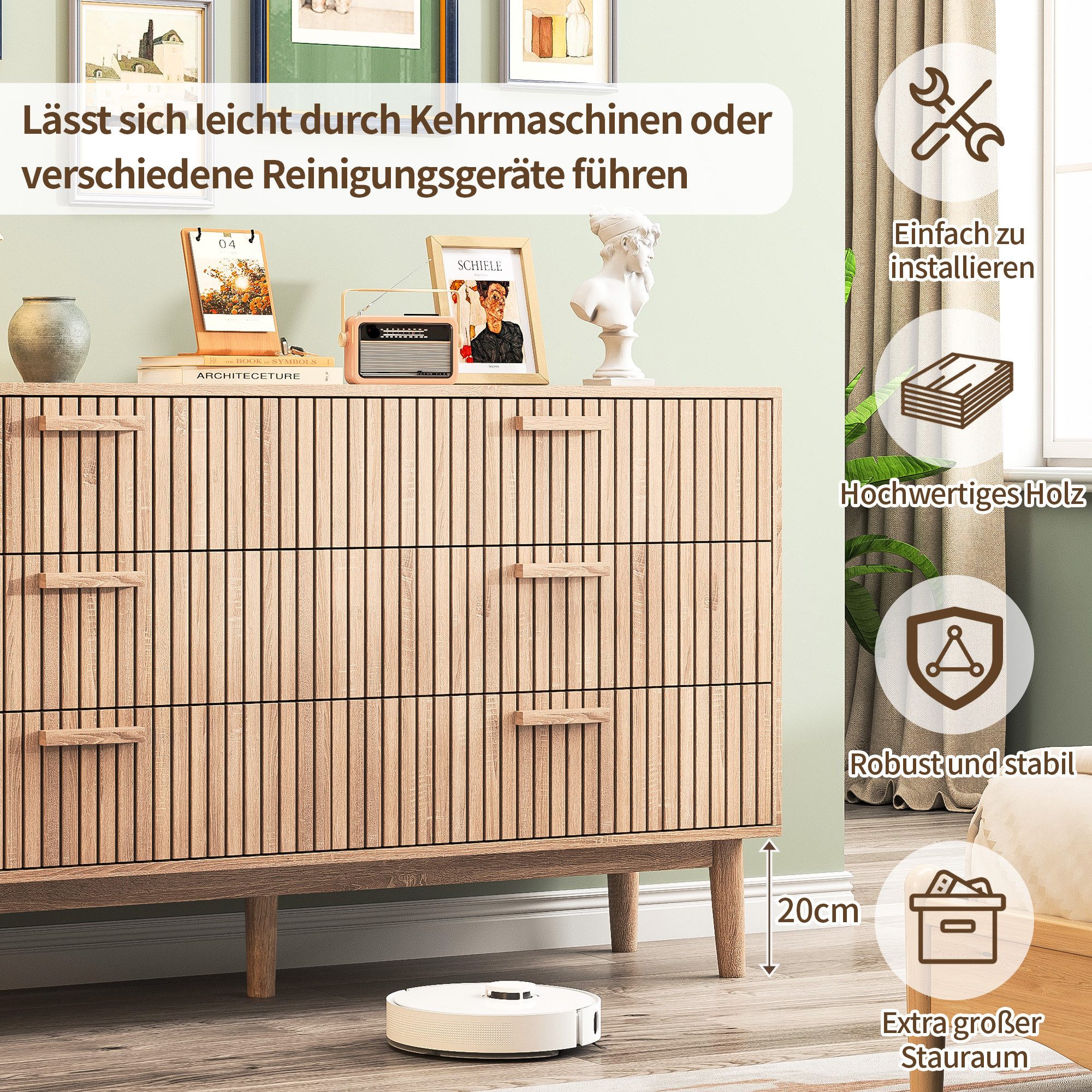 Furnishings Home Sideboard Kommode Schrank Anrichte 6 Schubladen (1 St., 100x73x34 cm), Küchenschrank Mit Griff, vielseitig einsetzbar, Moderne
