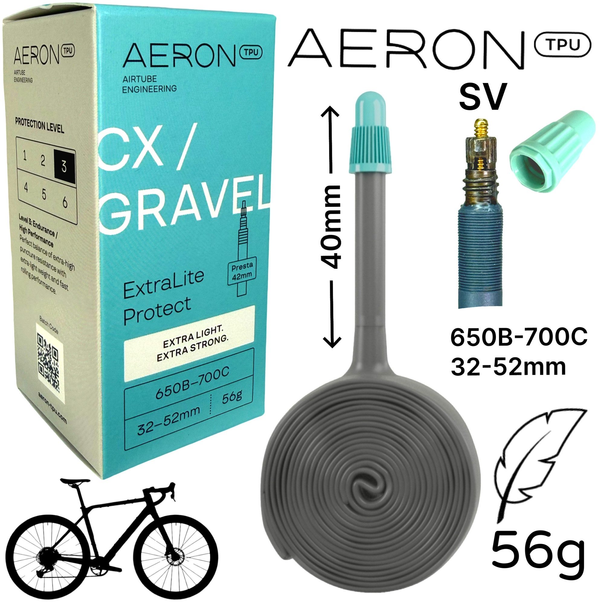 Aeron Fahrrad-Montageständer AERON Schlauch 28" CX/ Gravel ExtraLite Protect 650B-700C SV 42 mm