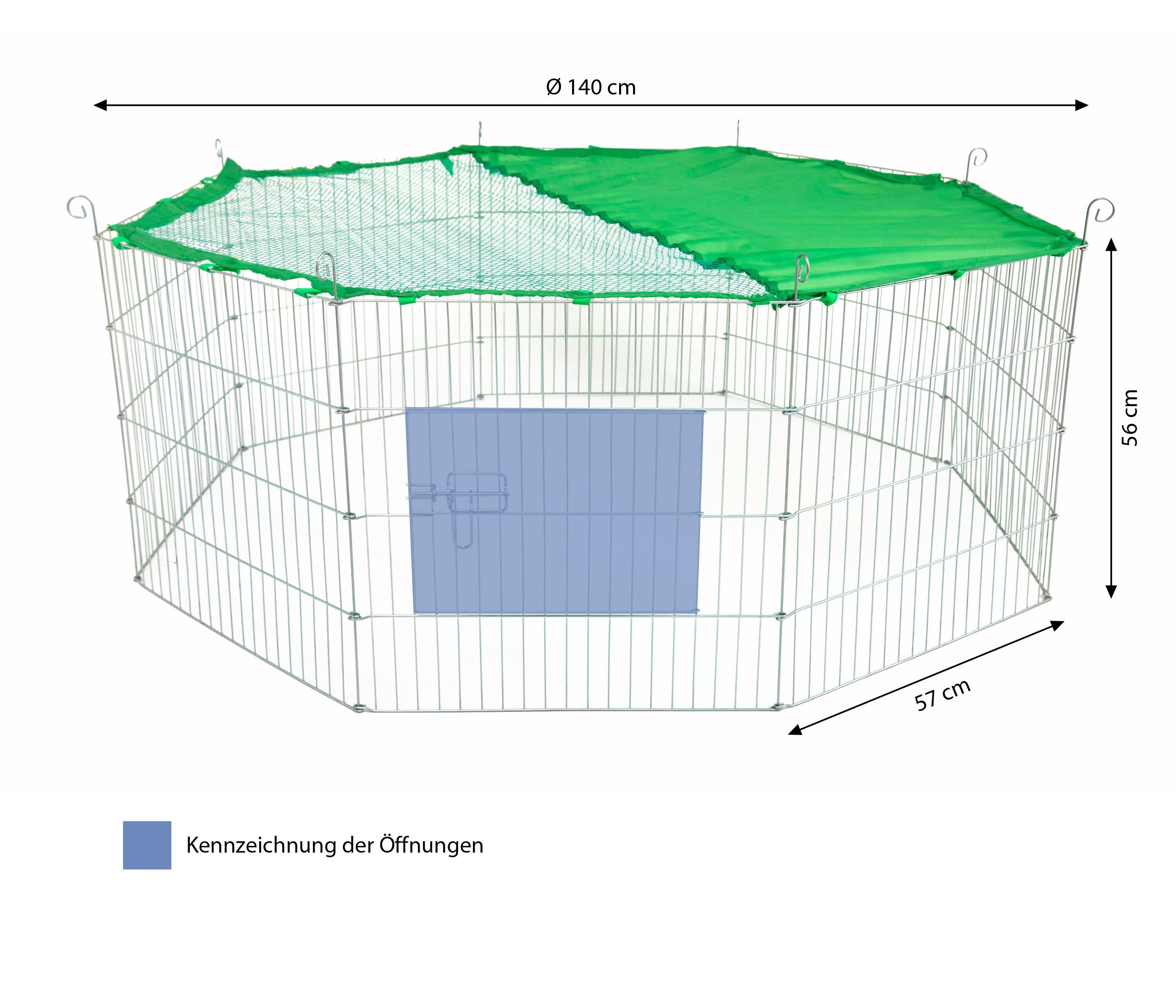 Dehner Freigehege Freilaufgehege Magnus, Ø 140 cm x 56 cm, Metall, verzinktes Außengehege mit Sonnenschutz-Netz und integrierter Tür