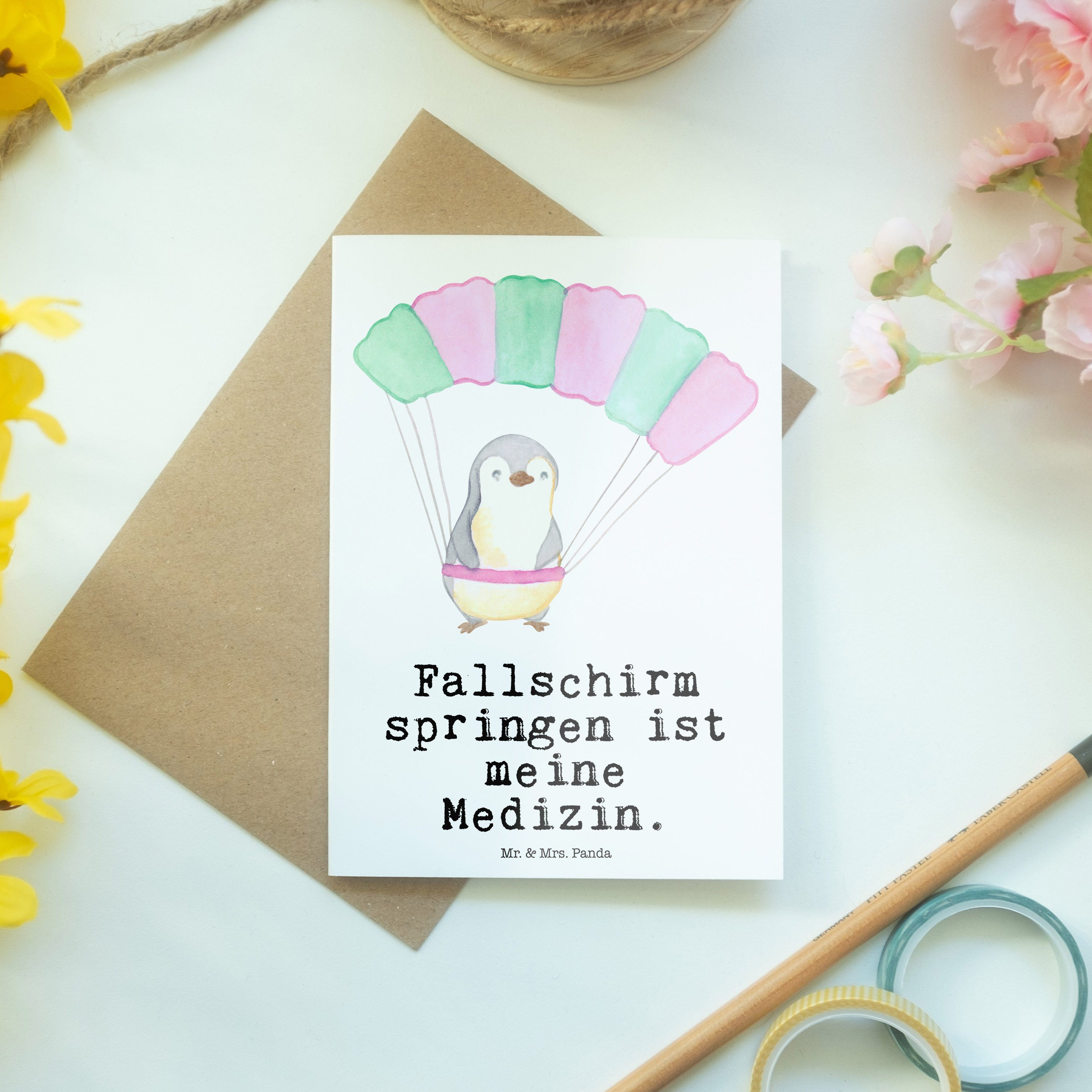 Pinguin Weiß Hochzeitskarte Medizin & Grußkarte Mr. springen - - Panda Mrs. Fallschirm Geschenk,