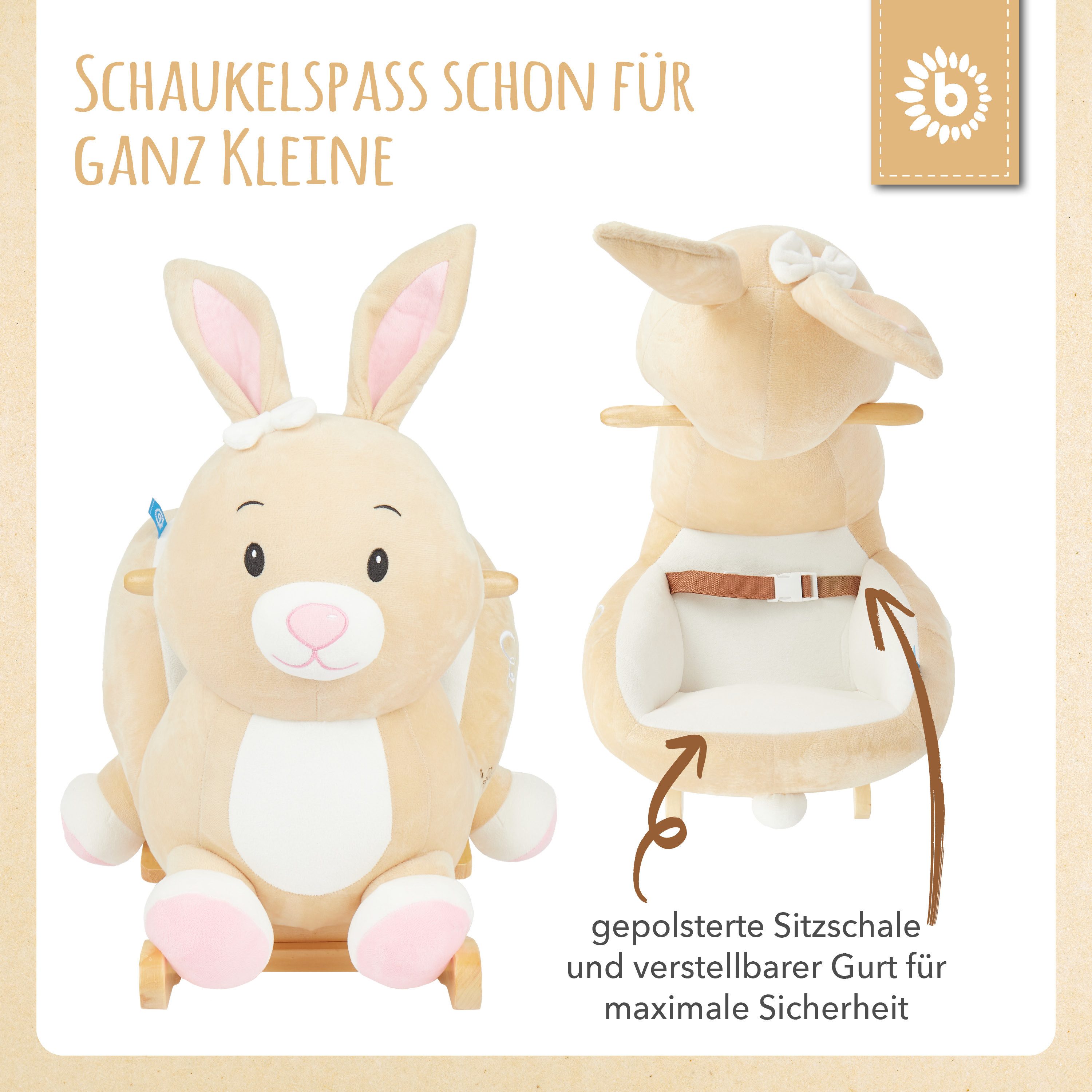 BIECO Schaukeltier Bieco Plüsch Schaukeltier Hase Hopsi, 60 cm – Bild 3 von 5