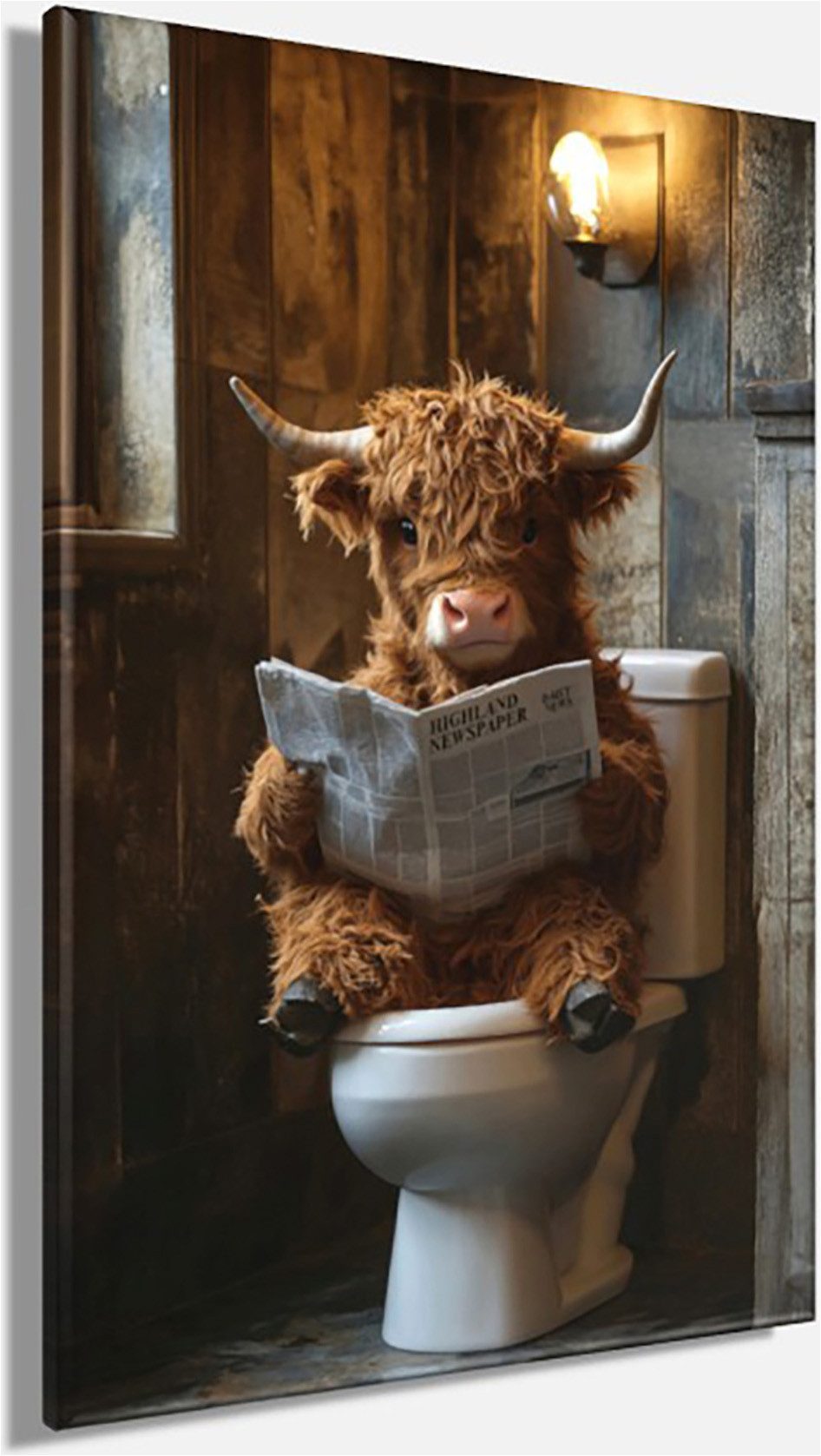 Bönninghoff Leinwandbild Wandbild HIGHLAND NEWS 60x90 cm – Leinwandbild Keilrahmen Deko modern, Hochlandrind, Humor, Kuh, Kuhbilder, Kühe, Tiere (1 St), auf Keilrahmen gespannt