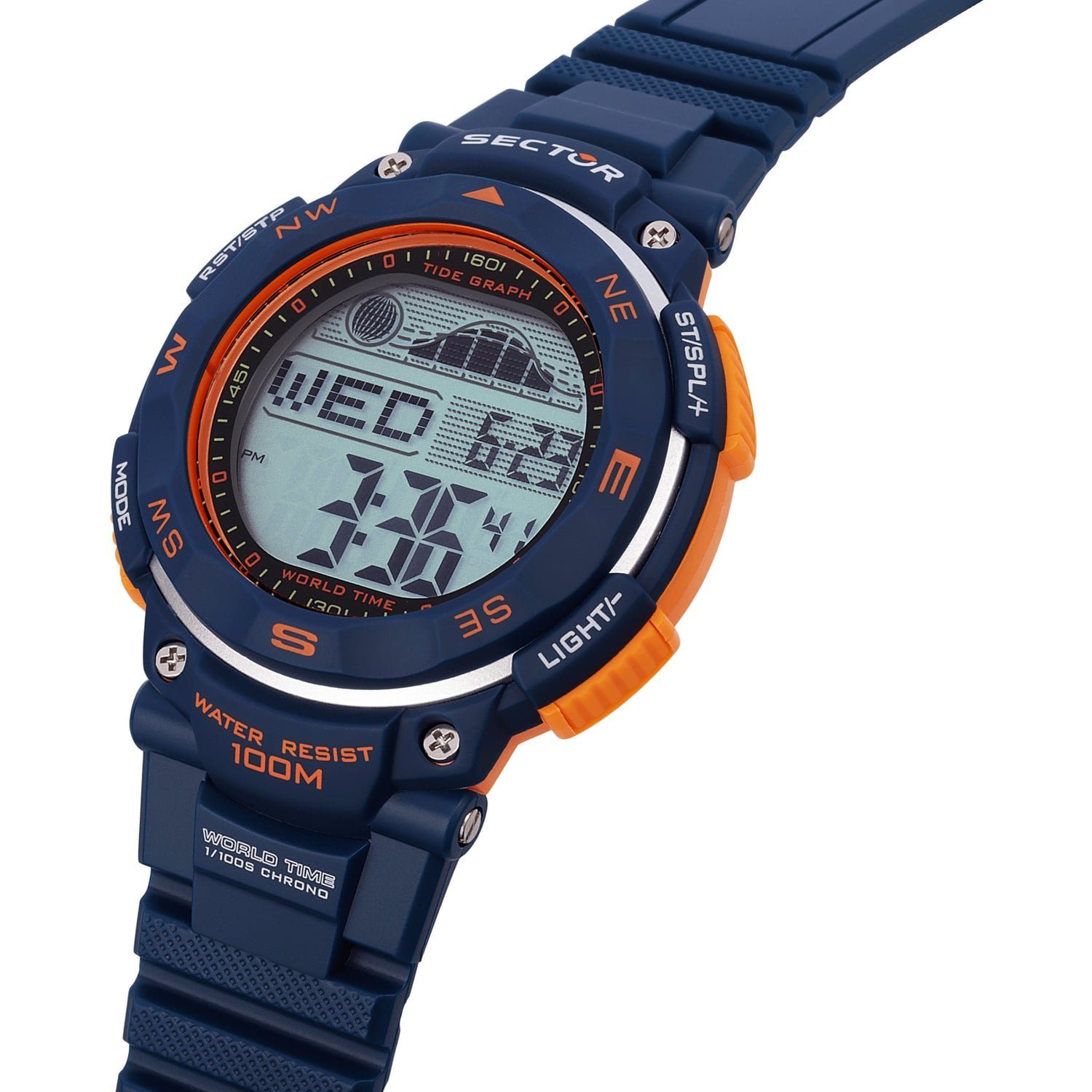 groß Armbanduhr (40,3x39,7mm), Armbanduhr Sector Digital, PURarmband Sector Herren eckig, blau, Digitaluhr Casual Herren