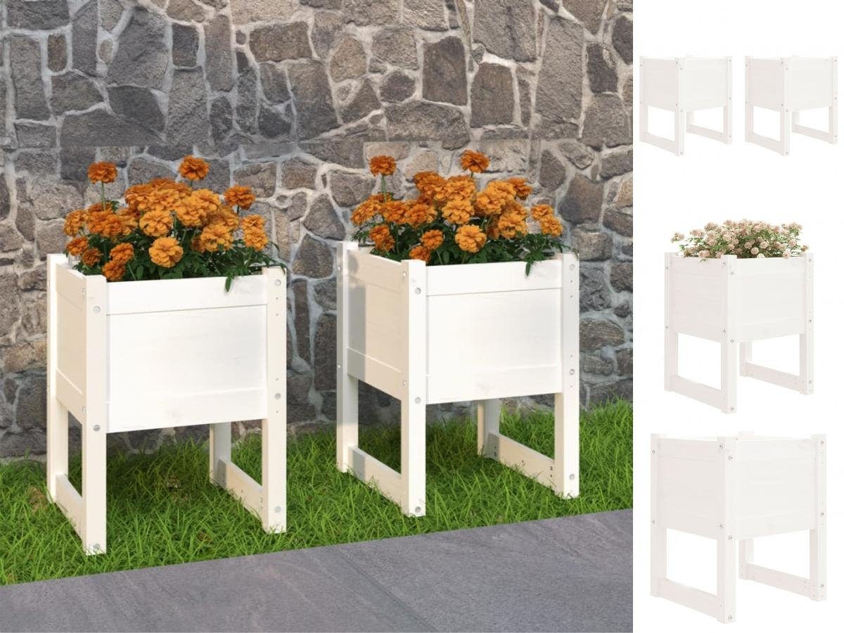 vidaXL Blumenkasten Pflanzkübel 2 Stk Weiß 40x40x52,5 cm Massivholz Kiefer