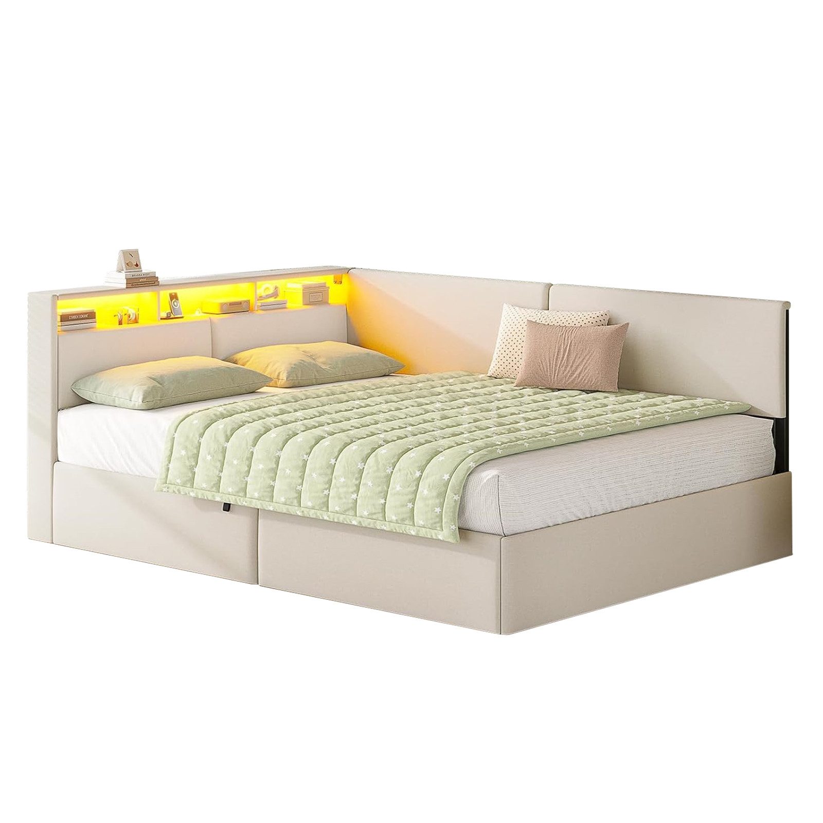 MSMASK Polsterbett mit USB-Steckdosen & LED-Kopftei, Hydraulischem Stauraum (1-tlg., Ohne Matratze), Daybett Kinderbett Jugendbett …