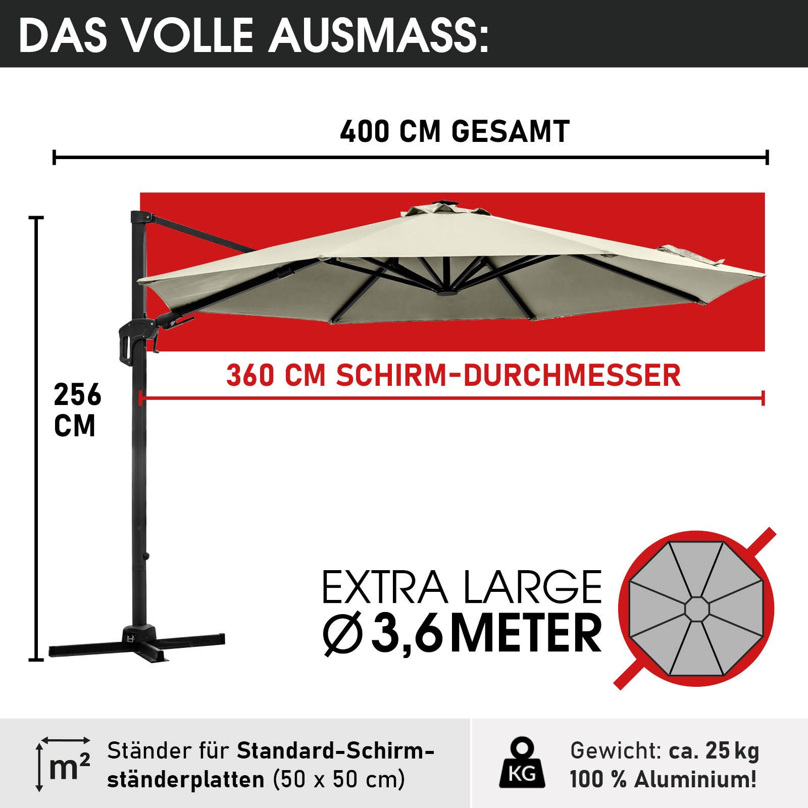 BRAST Sonnenschirm Alu Ampelschirm Ø360cm inkl. günstig online kaufen