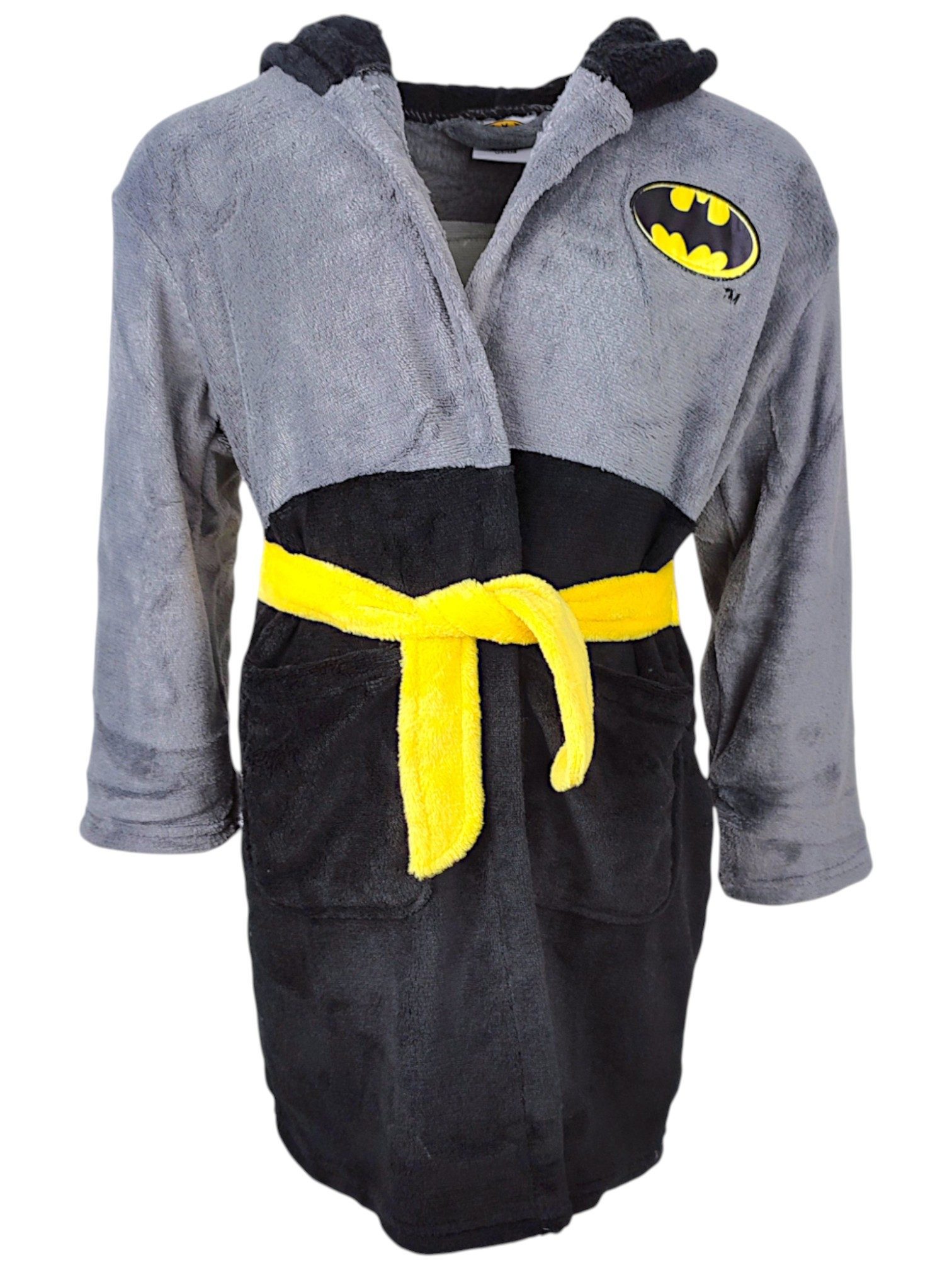 Batman Kinderbademantel mit Batman Logo & 3D Ohren, Fleece, mit Kapuze, Bindegürtel, für Kinder Gr. 98-128 cm