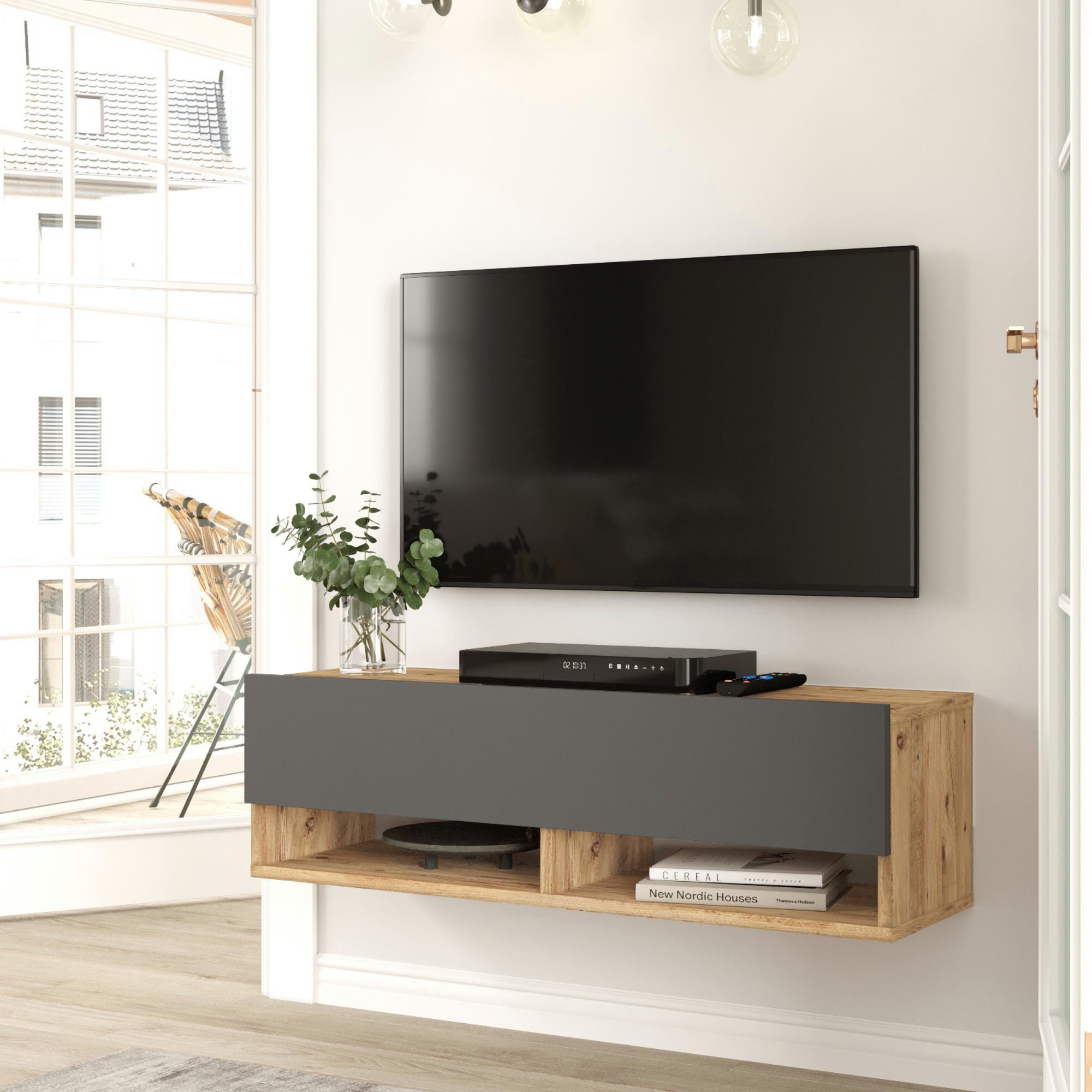 en.casa TV-Schrank »Laitila« TV Hängeboard 100x31,5x29,5cm Eiche rustikal/A günstig online kaufen