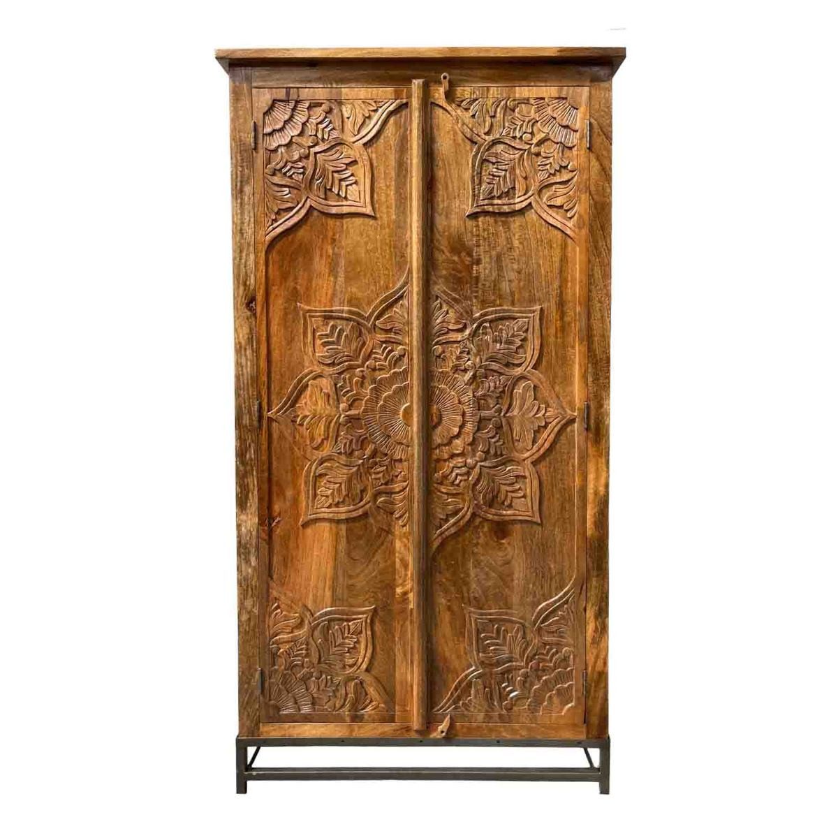 Oriental Galerie Mehrzweckschrank Natur Schrank Jaspal Indien 190cm Wohnzimmerschrank Antik, Massivholz, mit Stahlgestell
