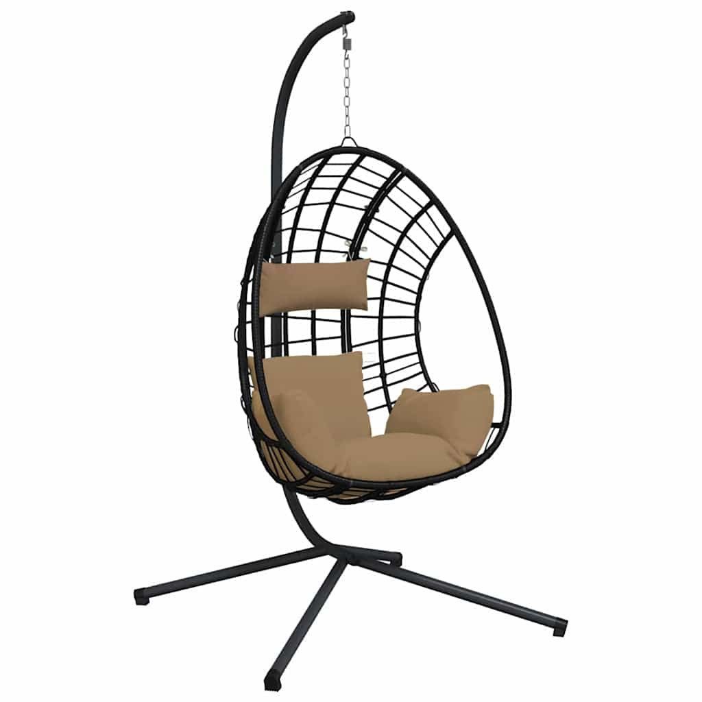 vidaXL Hollywoodschaukel Hängesessel Ei-Design mit Ständer Taupe Rattan und Stahl, 1-Sitzer, 1 tlg.