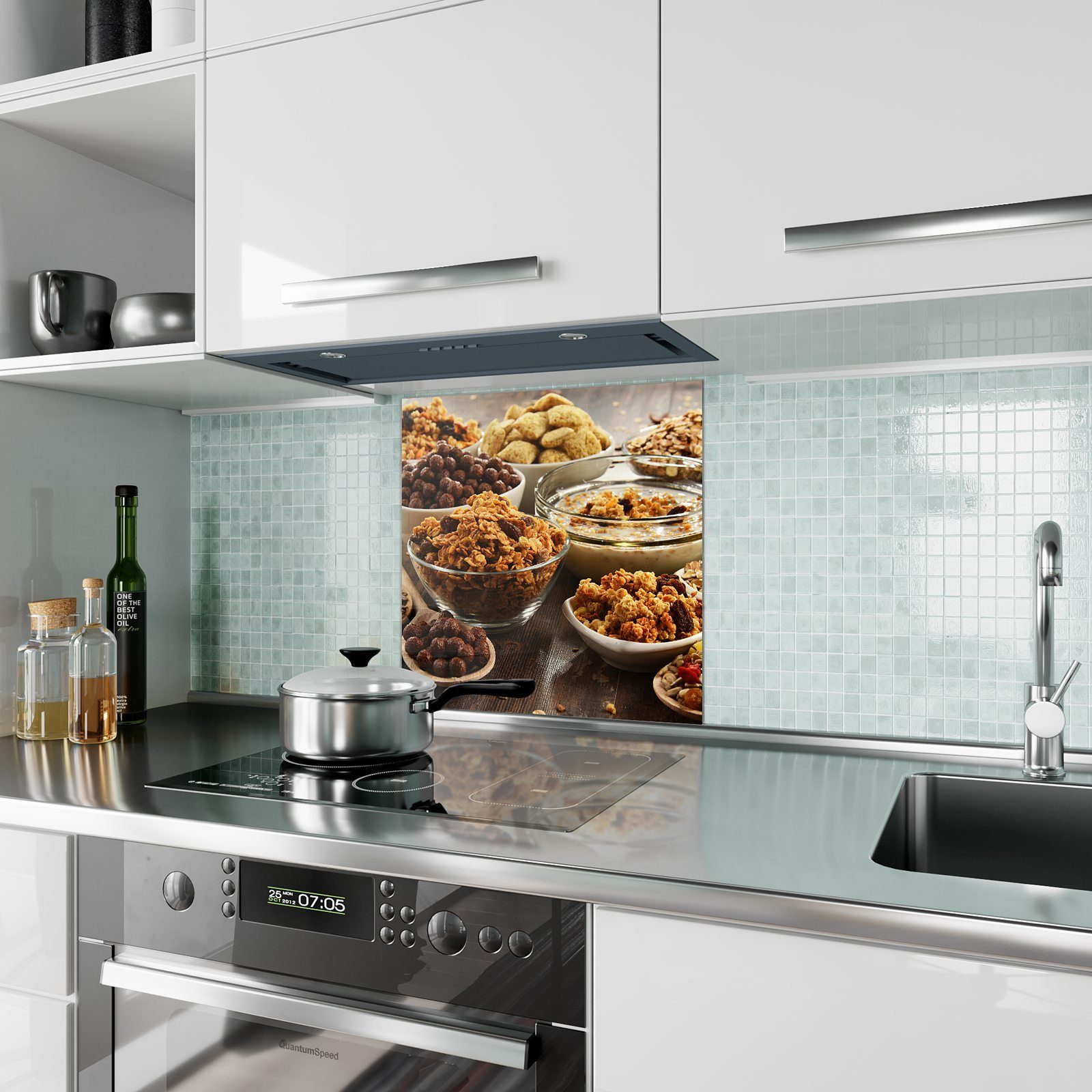 Küchenrückwand Küchenrückwand Motiv mit Primedeco Spritzschutz Glas Verschiedene Flocken