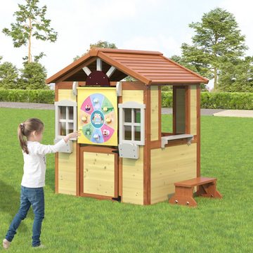 EXTSUD Spielhaus Kinderspielhaus aus Massivholz, Hausgarten mit Tafel, Großes Paradies im Innen- und Außenbereich,113.2*99.1 *129.2 cm