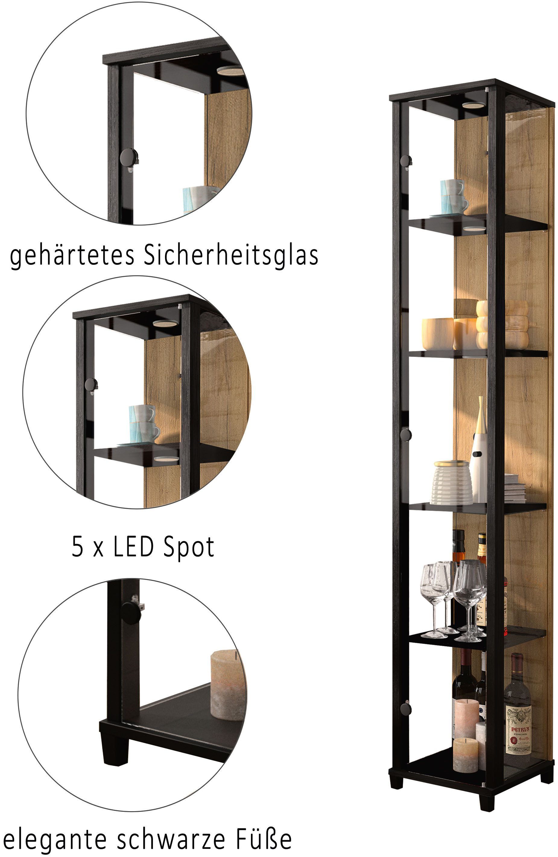 fif möbel Vitrine OPTIMA Standvitrine, Vitrinenschrank, Glasvitrine, Sammlervitrine