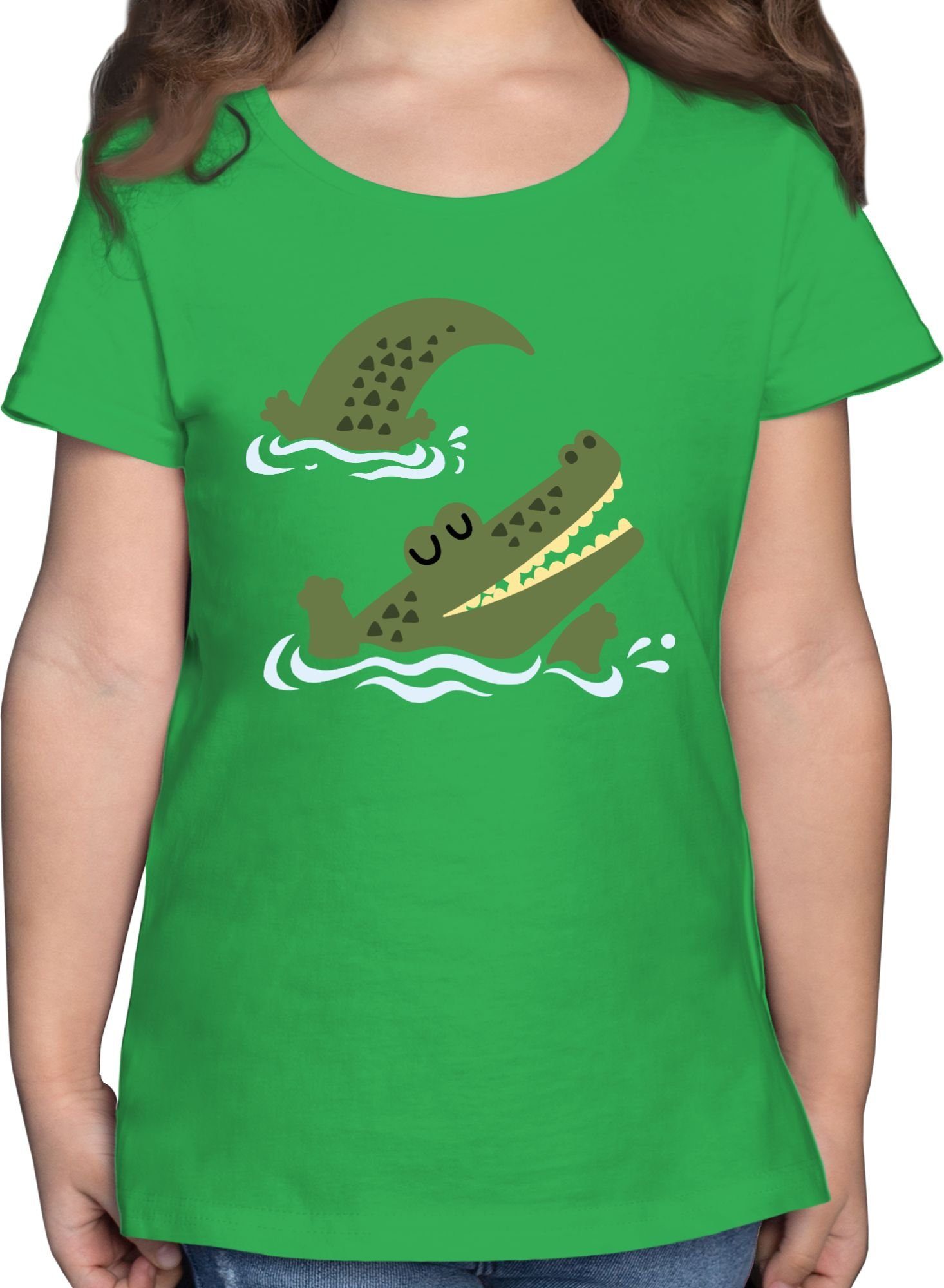Shirtracer T-Shirt Glückliches Krokodil Tiermotiv Animal Print 1 Grün