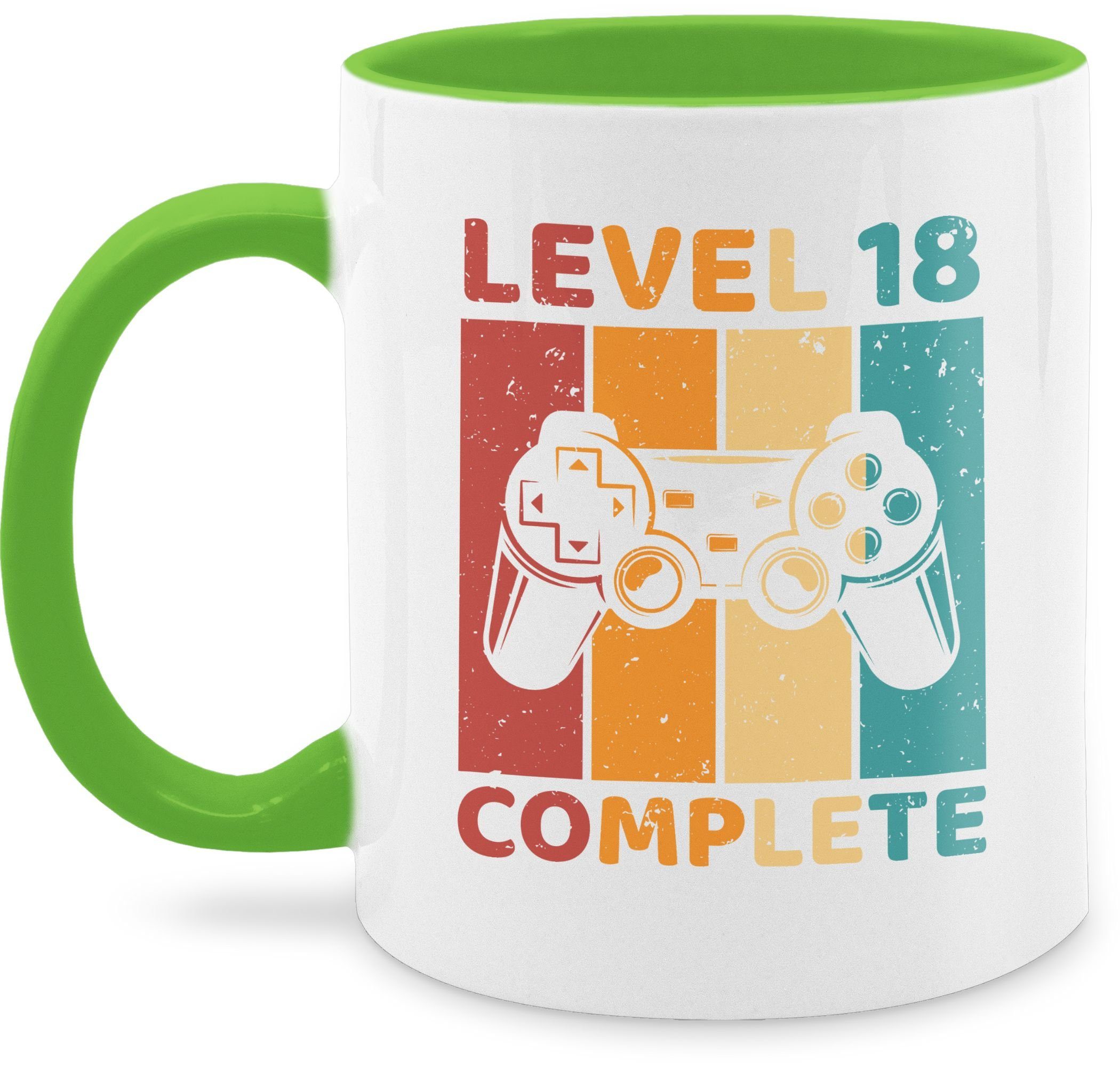 Shirtracer Tasse Level 18 Complete - 18 Freigeschalten Unlocked Completed - Zocker Game, Keramik, 18. Geburtstag Tasse 3 Hellgrün