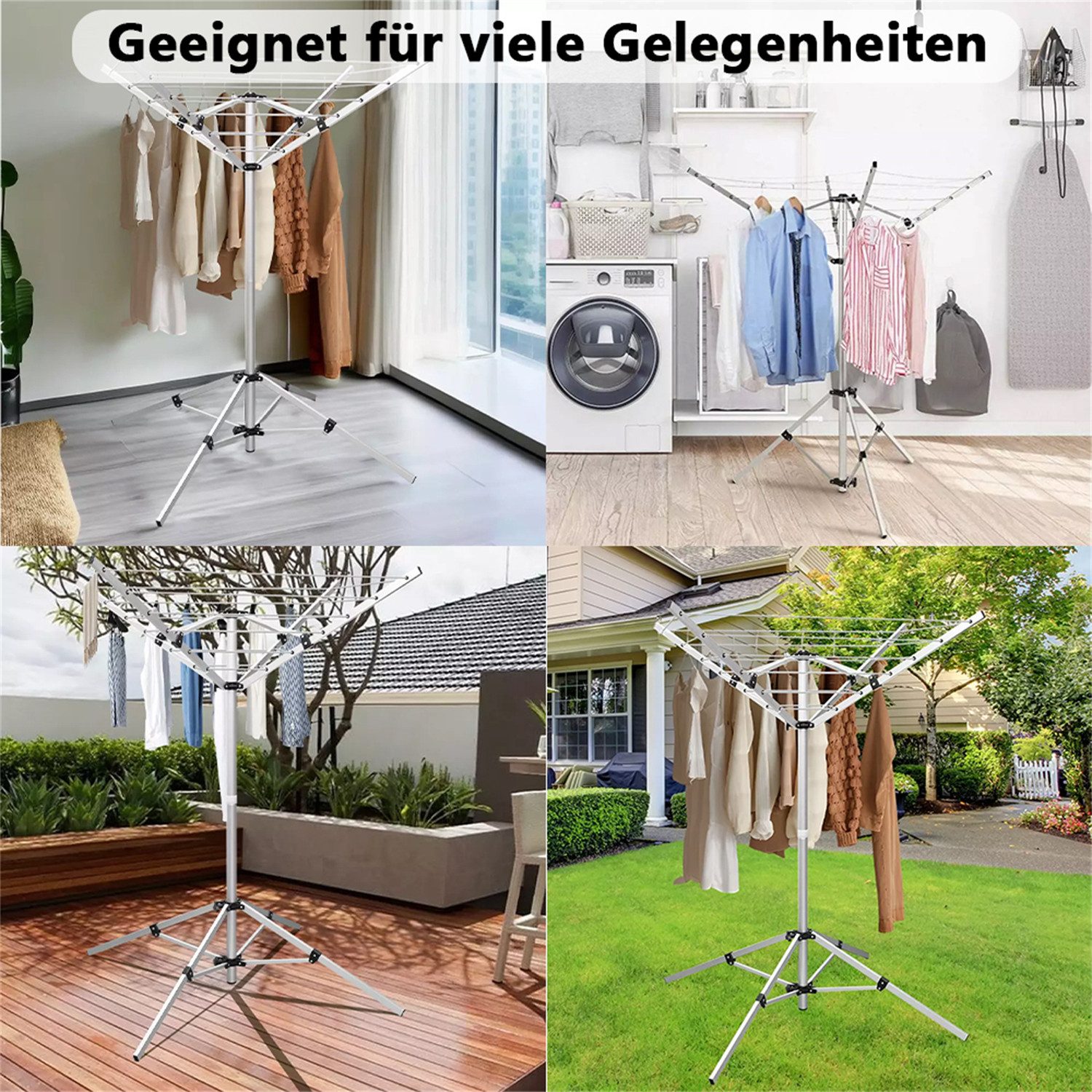 Rhein Beleuchtung Wäschespinne Faltbarer Wäscheständer mit 4 Armen, leicht, stabil & höhenverstellbar