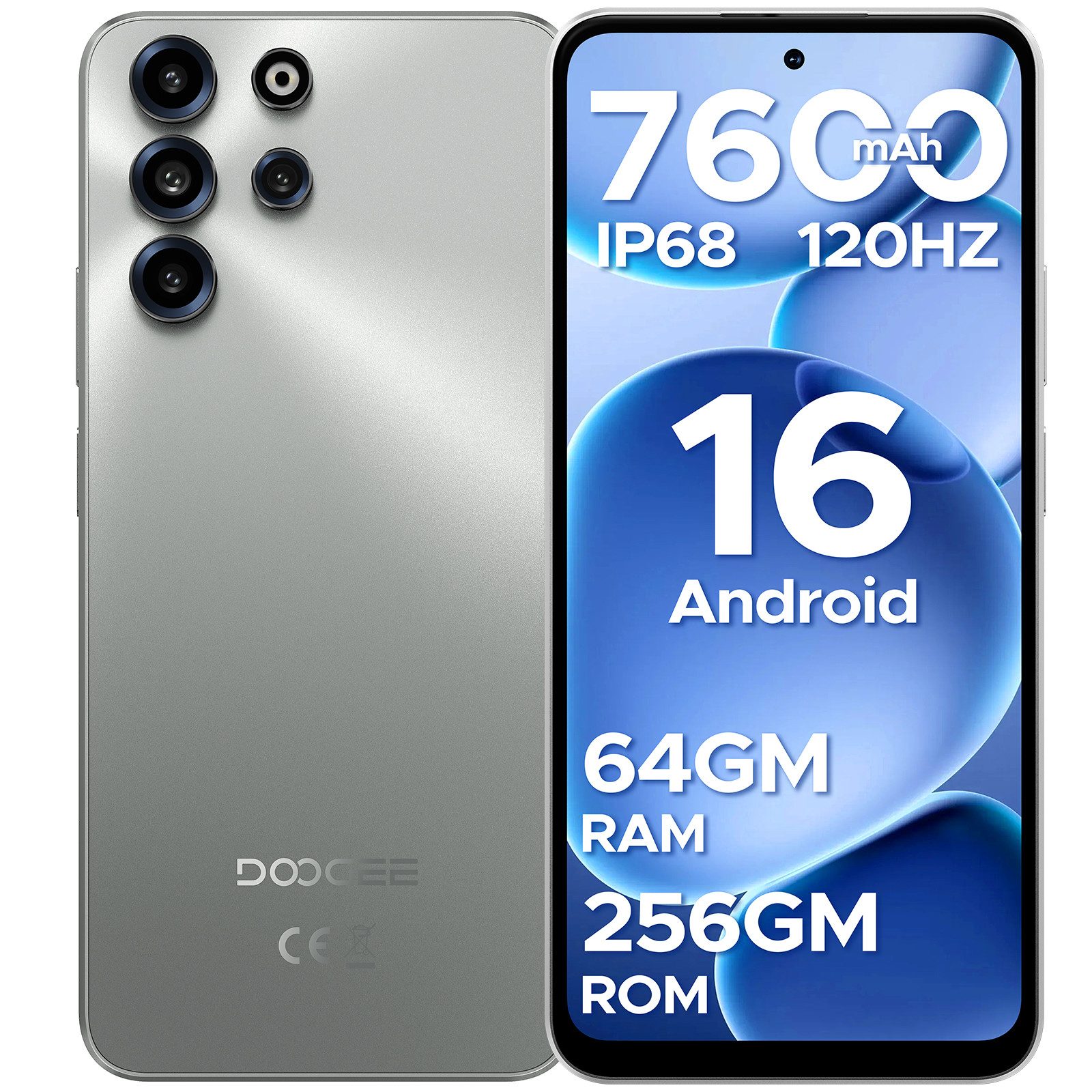 DOOGEE B10 Pro 7600mAh, IP68/IP69K, Android 16, 6.63", 256 GB, Wasserdichte Smartphone (6.63 Zoll, 256 GB Speicherplatz, 120Hz, 33-W-Schnellladung, 64MP Kamera)