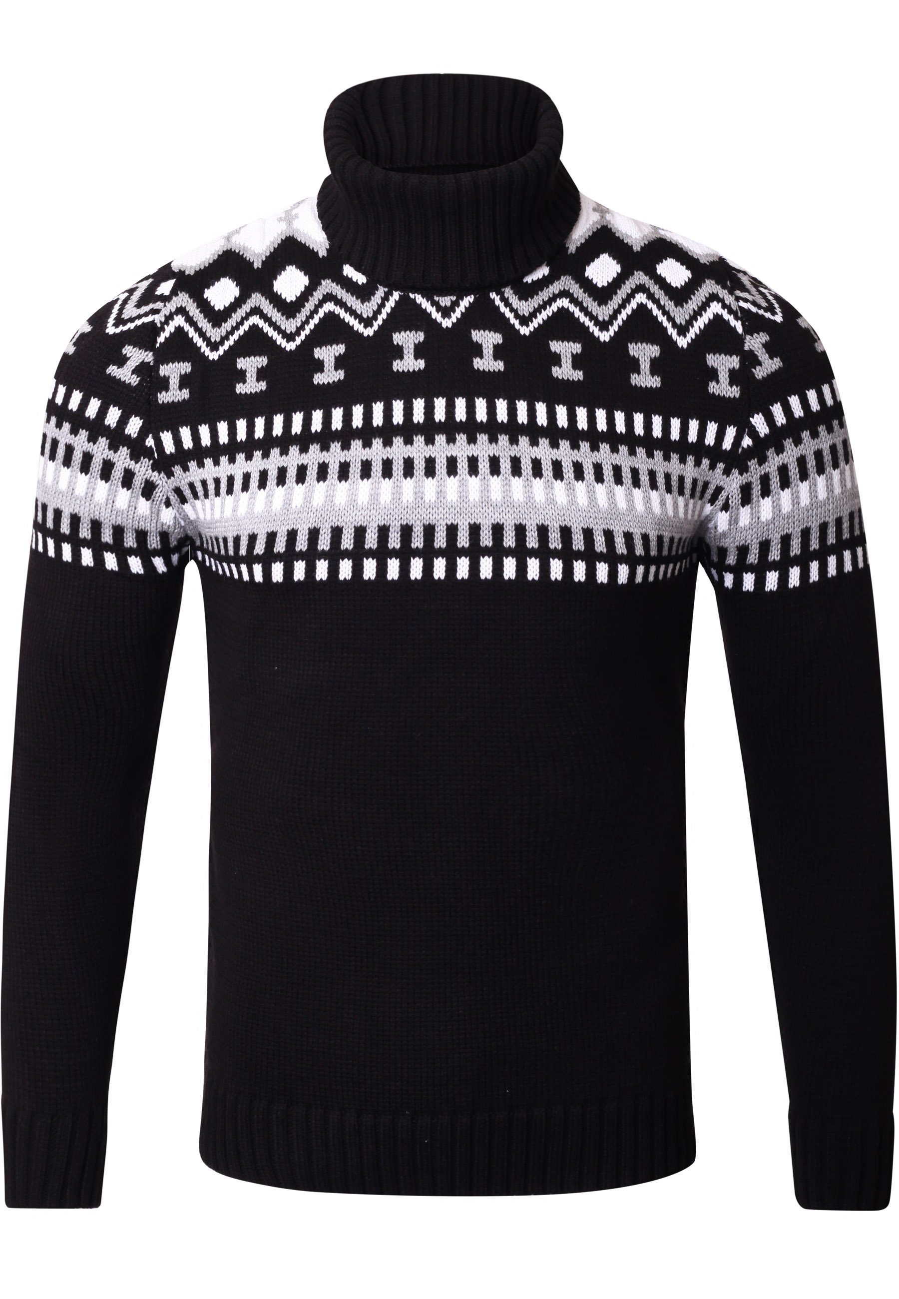 Reslad Strickpullover Reslad Rollkragenpullover Herren Grobstrick Norweger Pullover Winter (1-tlg) Strickpullover Männer Norwegermuster mit Roll Neck