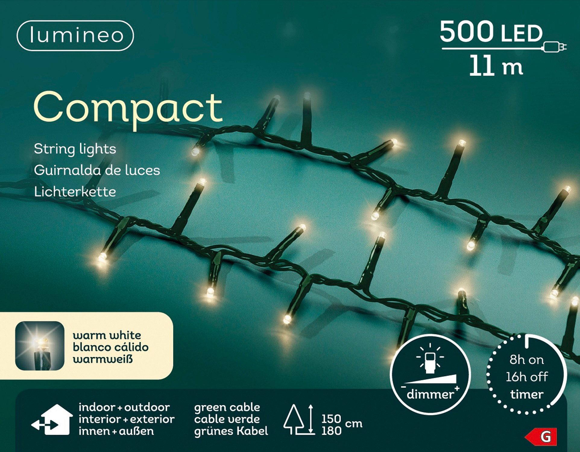 Lumineo LED-Lichterkette »Compact 500 LED's 11m warmweiß, grünes Kabel«,  für 1,5 - 1,8 Meter Bäume, Indoor & Outdoor geeignet, dimmbar mit 8h-Timer  online kaufen | OTTO