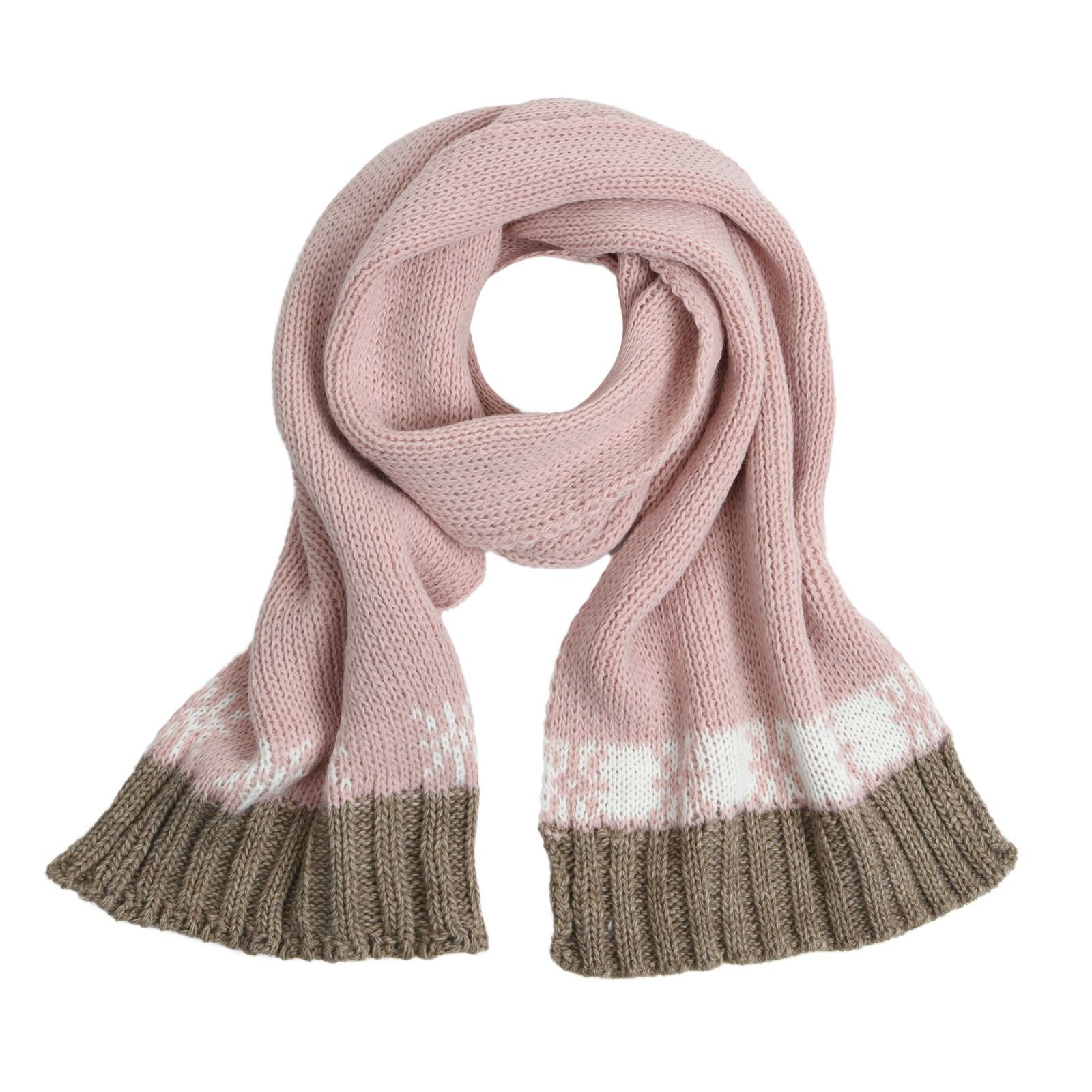 Neverless Strickschal Damen Schal Winter Herbst Winterschal Strickschal Dreifarbig Glattstri rosa-dunkelbeige | Strickschals