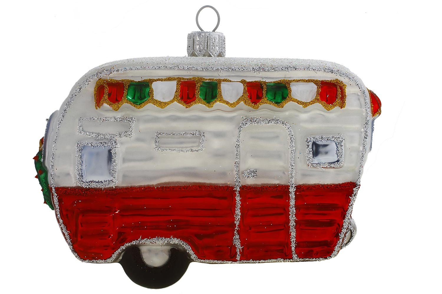 Hamburger Weihnachtskontor Christbaumschmuck Camper / Dekohänger Wohnwagen, mundgeblasen - - handdekoriert