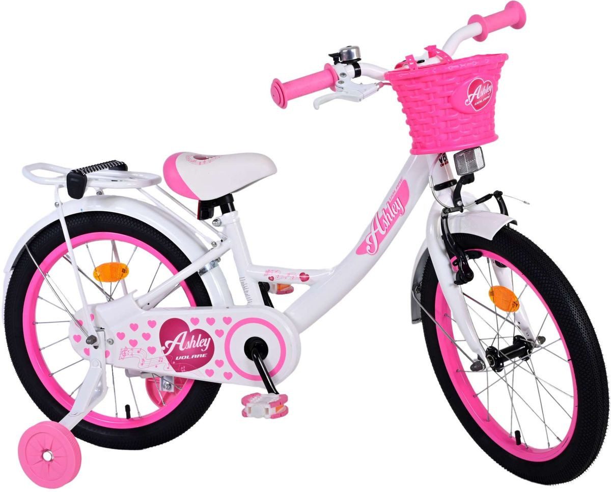 Volare Kinderfahrrad 18 Zoll Kinder Mädchen Fahrrad Mädchenfahrrad Rad Bike Ashley 31830, 1 Gang, Rücktrittbremse, Gepäckträger, Stützräder, Korb, Seitenständer