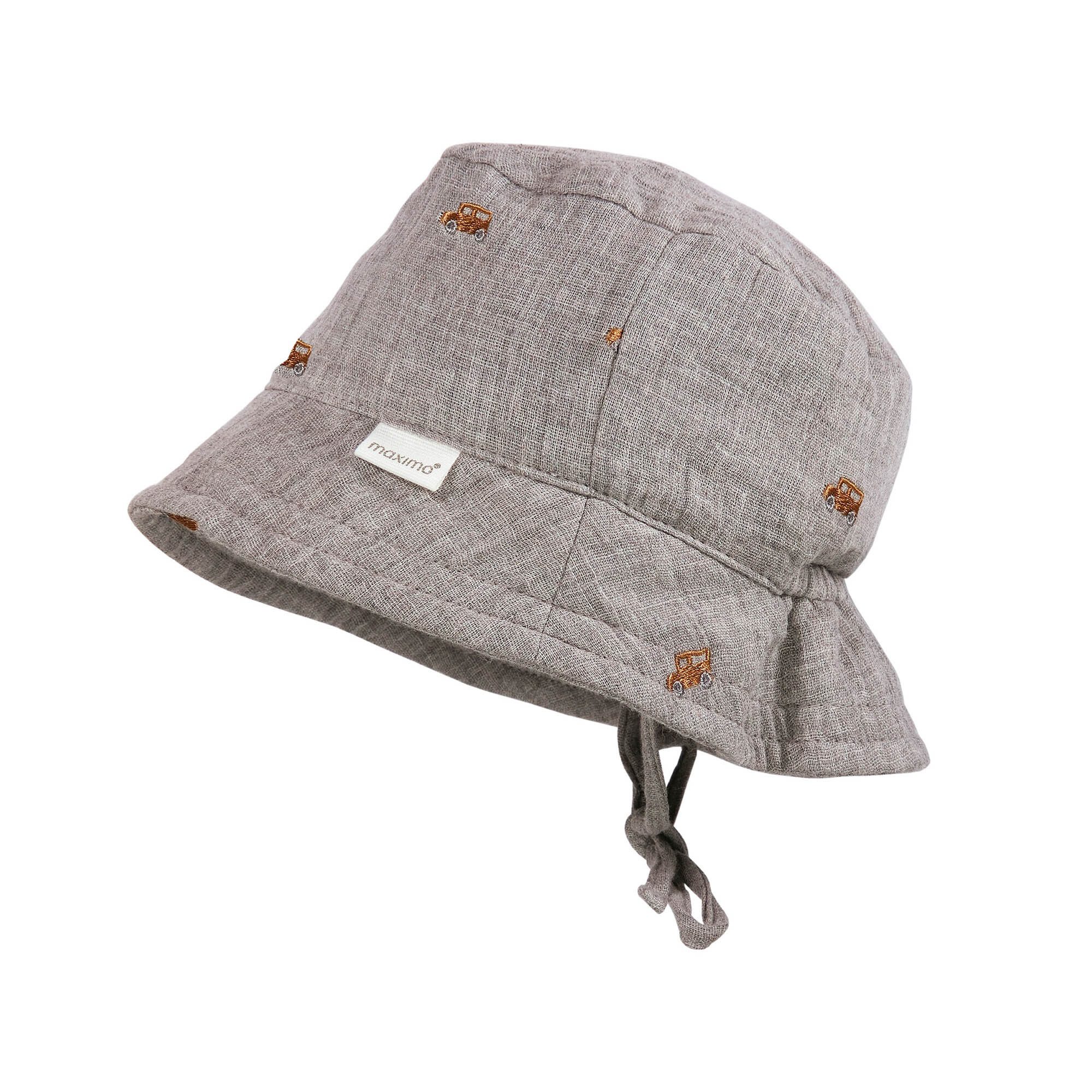 MAXIMO Fischerhut GOTS BABY-Hut, Bindeband Musselinstoff bestickt, Futter, UV50 (1-St) Musselin