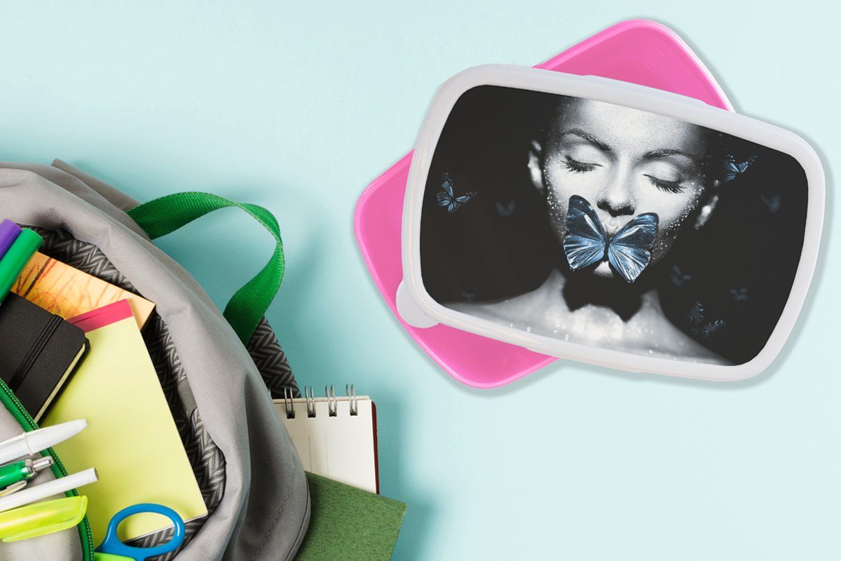 Schmetterling Chic, (2-tlg), Brotbox Kunststoff rosa Mädchen, Erwachsene, Brotdose Snackbox, MuchoWow Frau Lunchbox - - Kunststoff, Kinder, für
