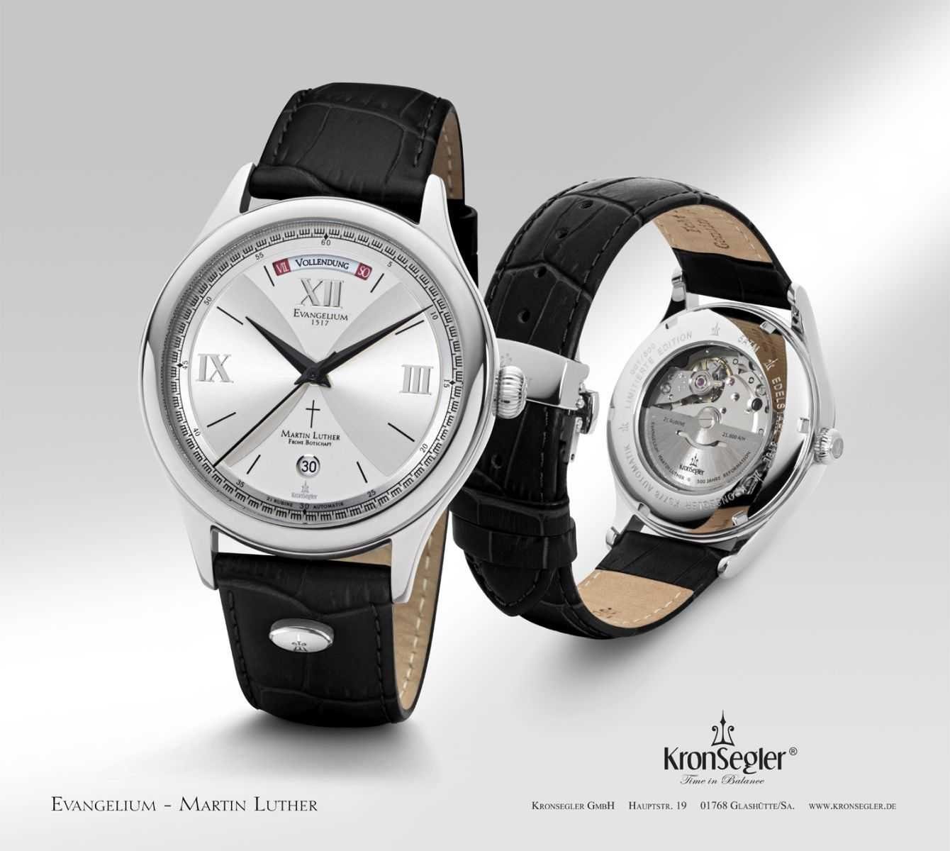 Kronsegler Automatikuhr Martin Luther Evangelium Herrenuhr stahl/sil 40 mm