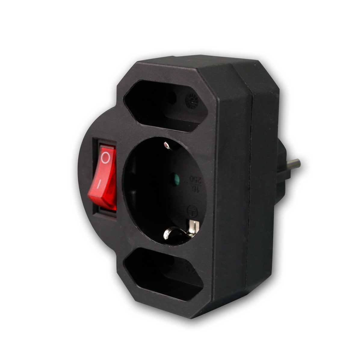 EGB Aufputz-Einspeise-Steckdose Kombi-Adapter Schutzkontakt 2+1, Schalter, schwarz