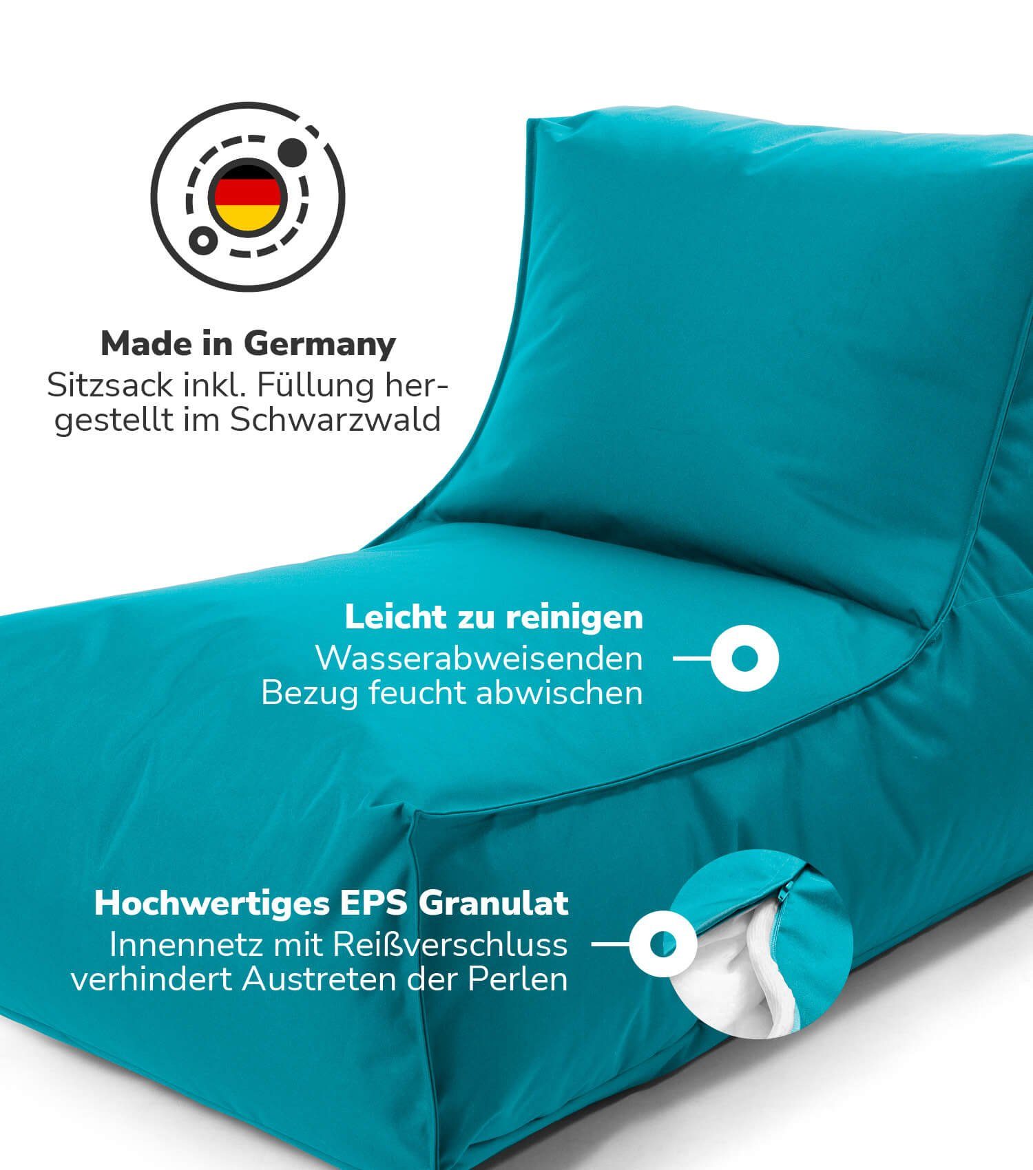 Bean Sundowner Der Relaxliege (mit & Sitzsack Hocker), Bag Petrol Bodenkissen mokebo Kinder o. Erwachsene,