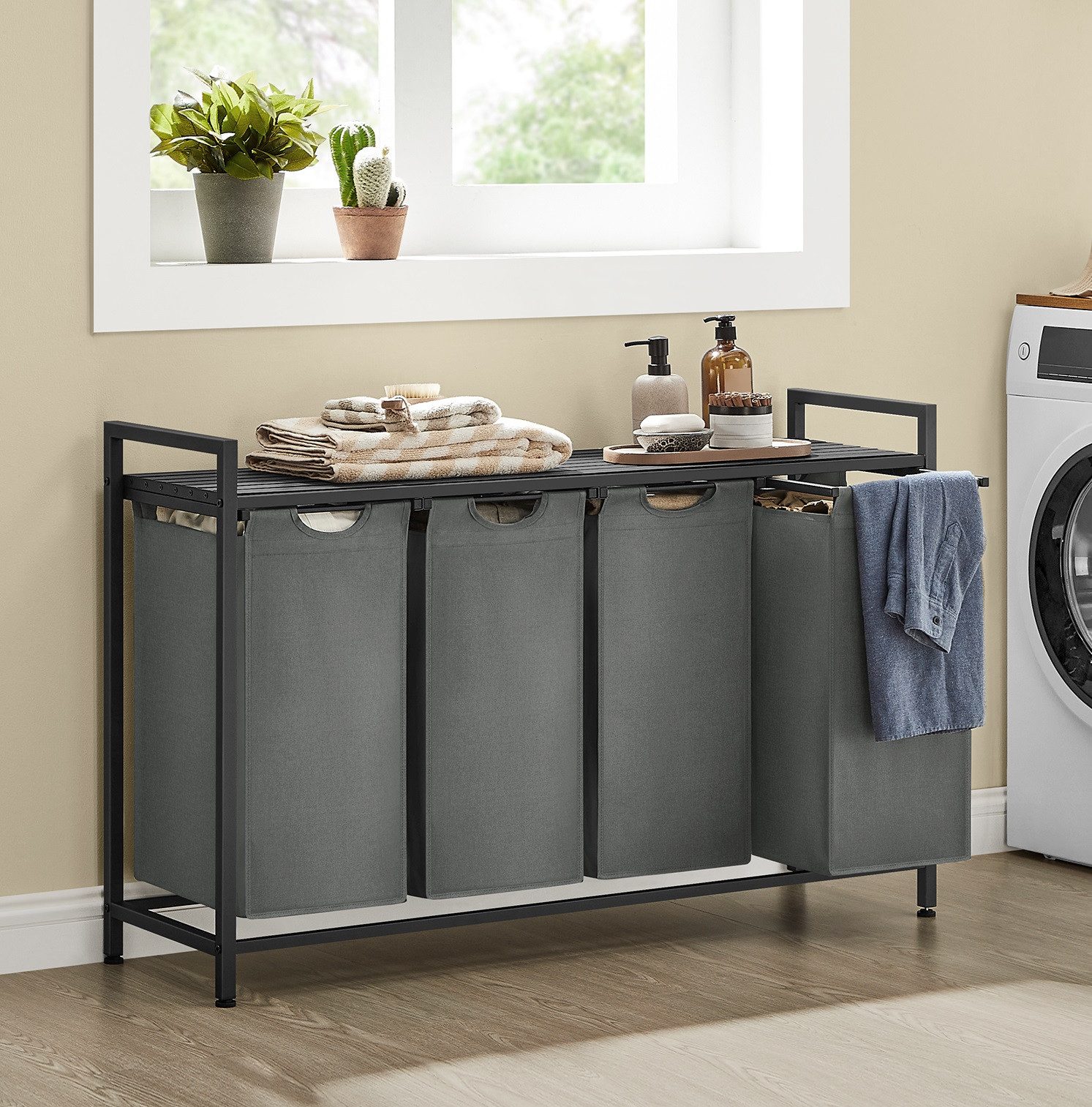 VASAGLE Wäschekorb, 4 Fächer, mit Ablage, ausziehbar abnehmbar, 4/5 x 40 L günstig online kaufen