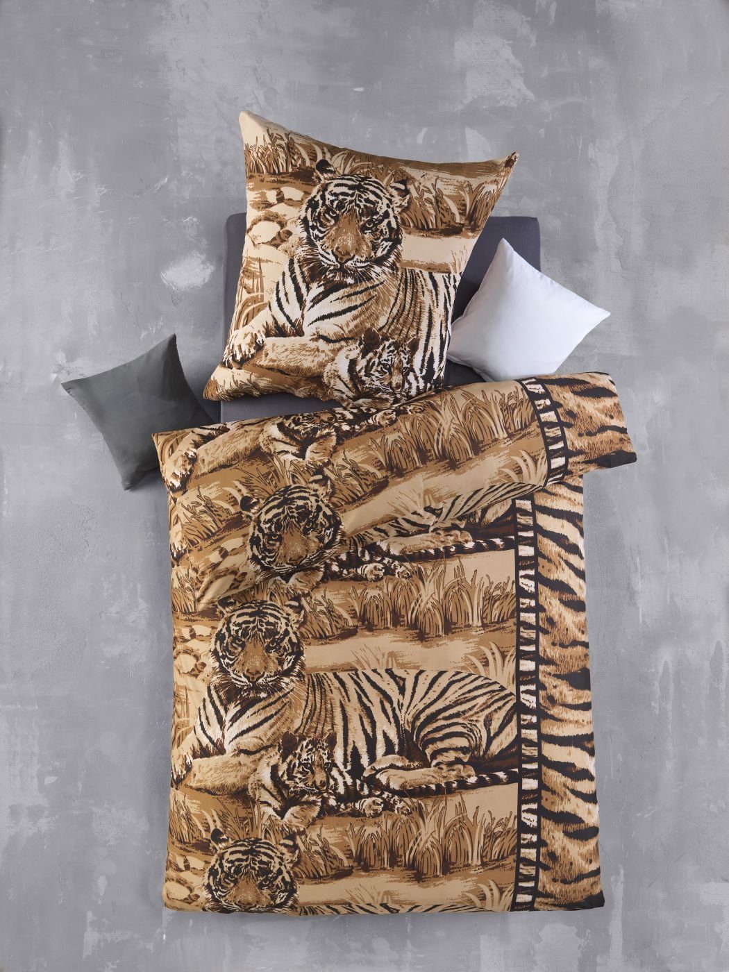 Optidream Bettwäsche Set Mikrofaser 135x200 Polyester Shirkan-PP braun ocker, Mikrofaser, 2 teilig, Geschenk Idee Frauen Männer neue Wohnung Hochzeit Frühjahr sale