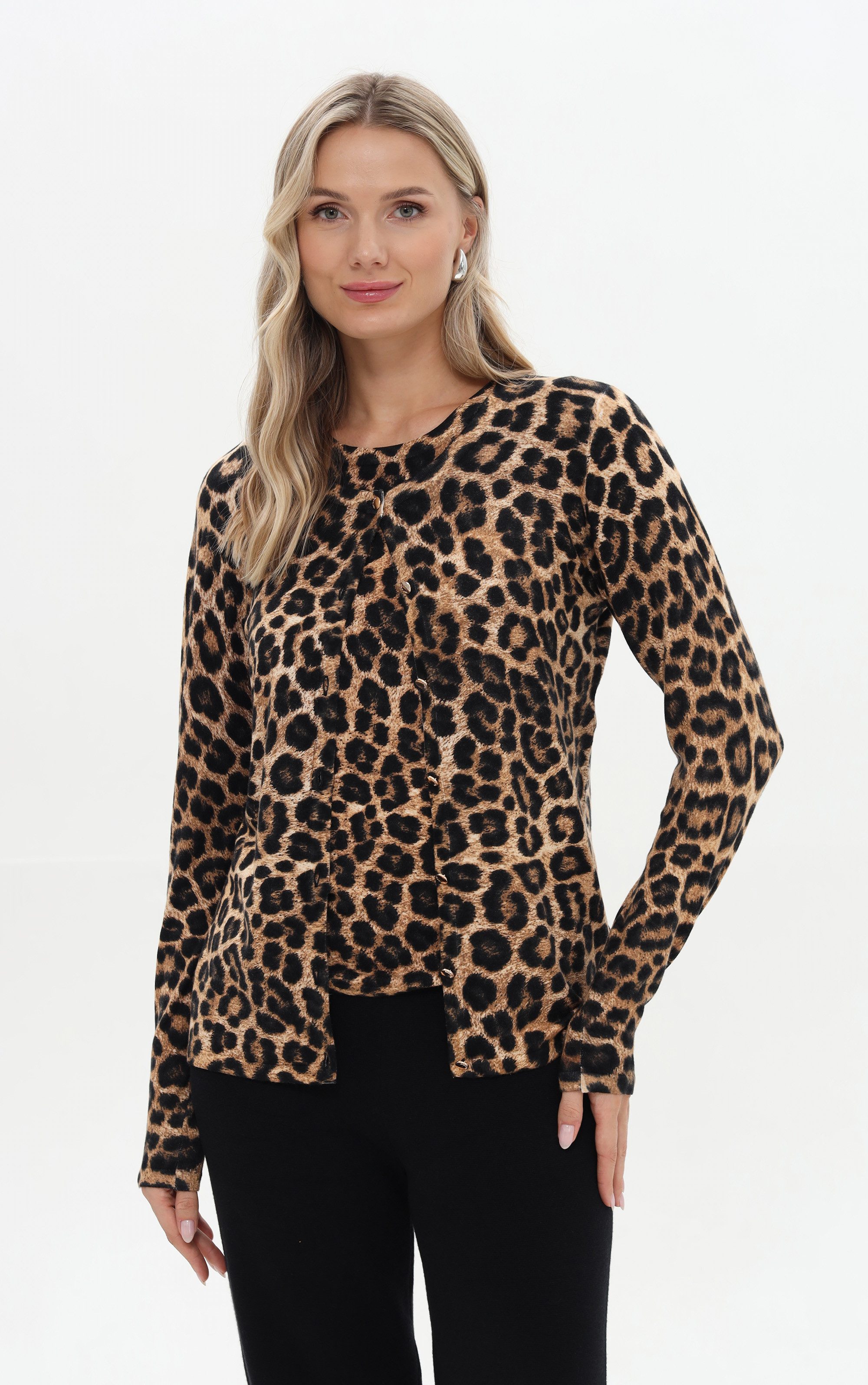 Passioni 2-in-1-Strickjacke mit Allover-Leoprint günstig online kaufen