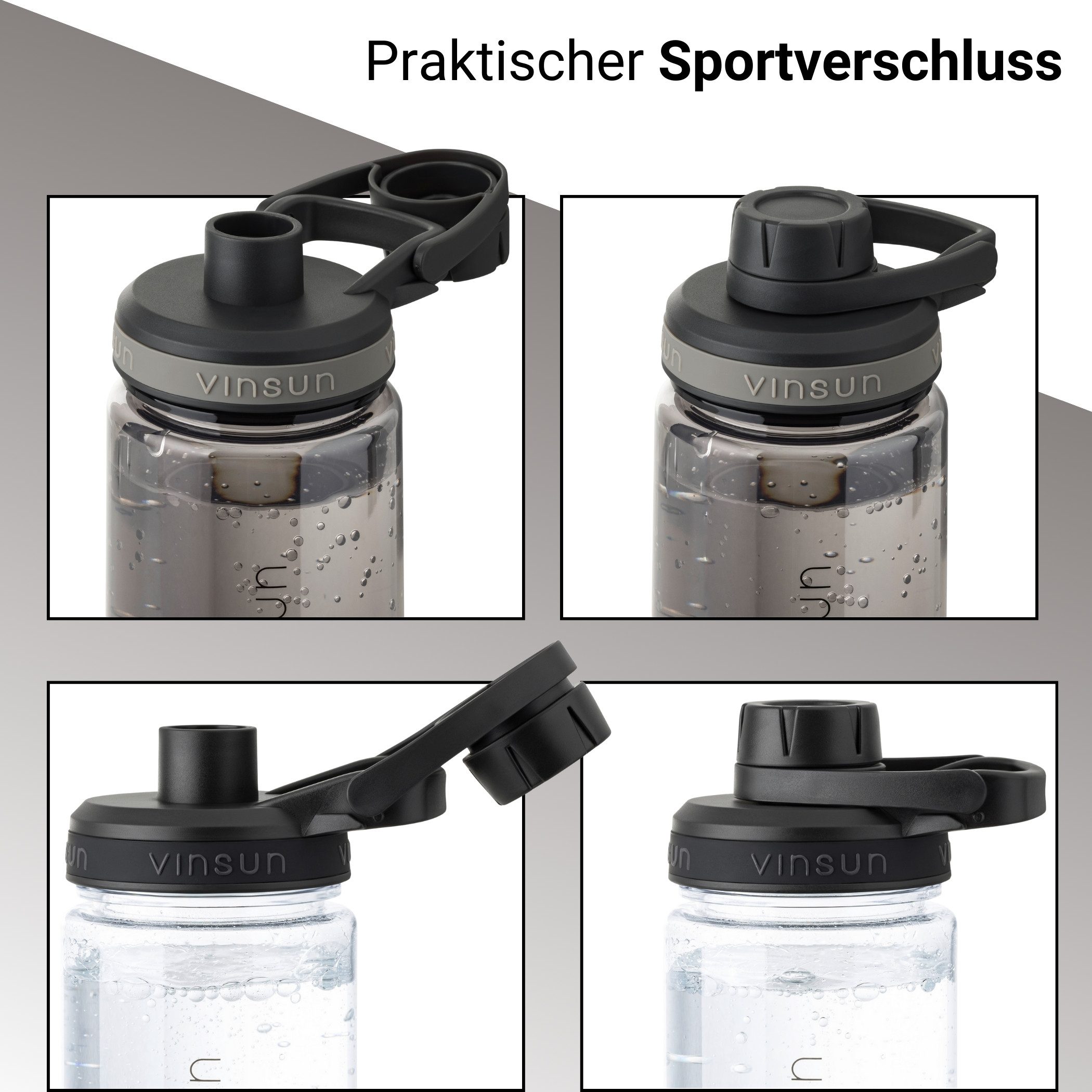 Vinsun Trinkflasche Sportflasche 750ml - Wasserflasche BPA frei & Kohlensäure geeignet, Auslaufsicher, bruchsicher, wiederverwendbar, leicht, Tritan Flasche