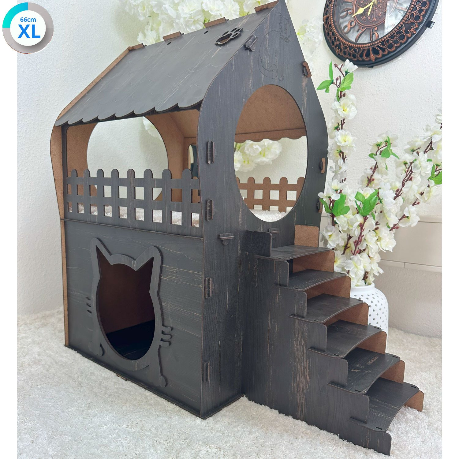 Jungengel Tierhaus Zweistöckiges Katzenhaus aus MDF – Dunkelbraun – in XL, günstig online kaufen