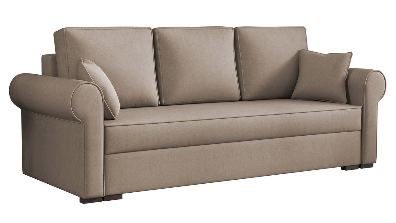 MIRJAN24 Schlafsofa Olimpia, mit Bettkasten und Schlaffunktion, Bettsofa mit abgerundete Armlehnen