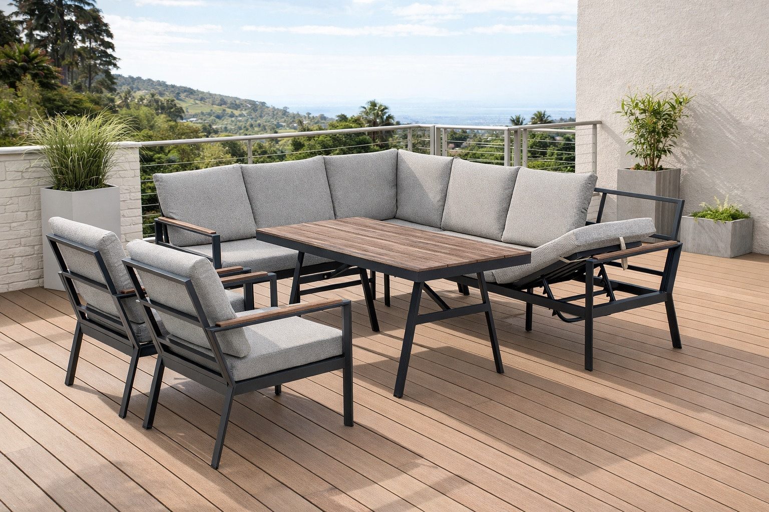 Gardissimo Gartenlounge-Set Andorra Alu Dining Lounge set mit hohen Tisch in Nonwood, (Spar-Set, 4-tlg., komplett-Set), wetterfest / pflegeleicht / Tisch in Dininghöhe