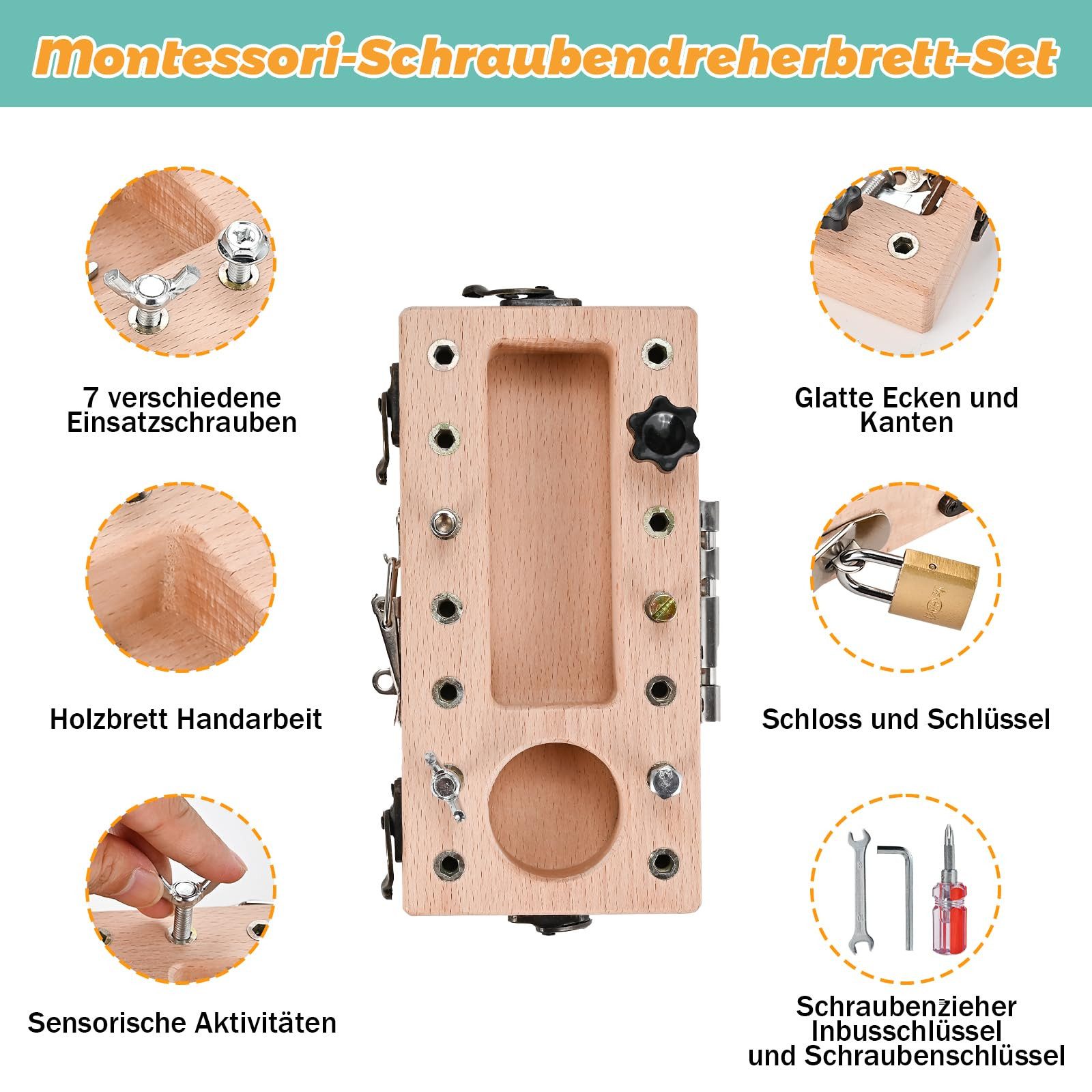 CLTYQ Lernspielzeug Montessori Spielzeug Holz Schraubbrett, Busy Board Holzspielzeug, Schraubendreher Brett, Lernspielzeug,Kinderspielzeug, Motorikspielzeug