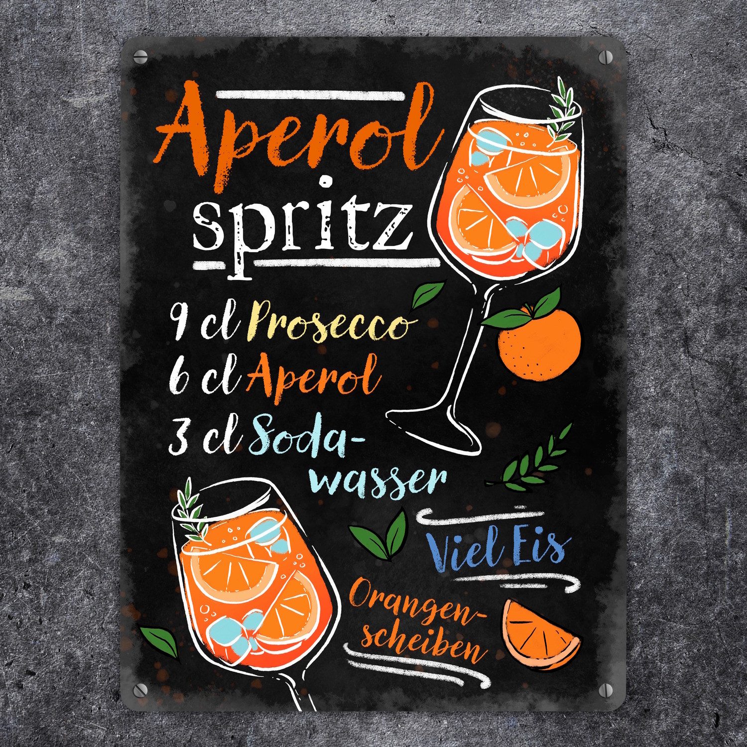 speecheese Metallschild Cocktail-Rezept Aperol Spritz Metallschild XXL in 28x38 cm – Bild 2 von 2