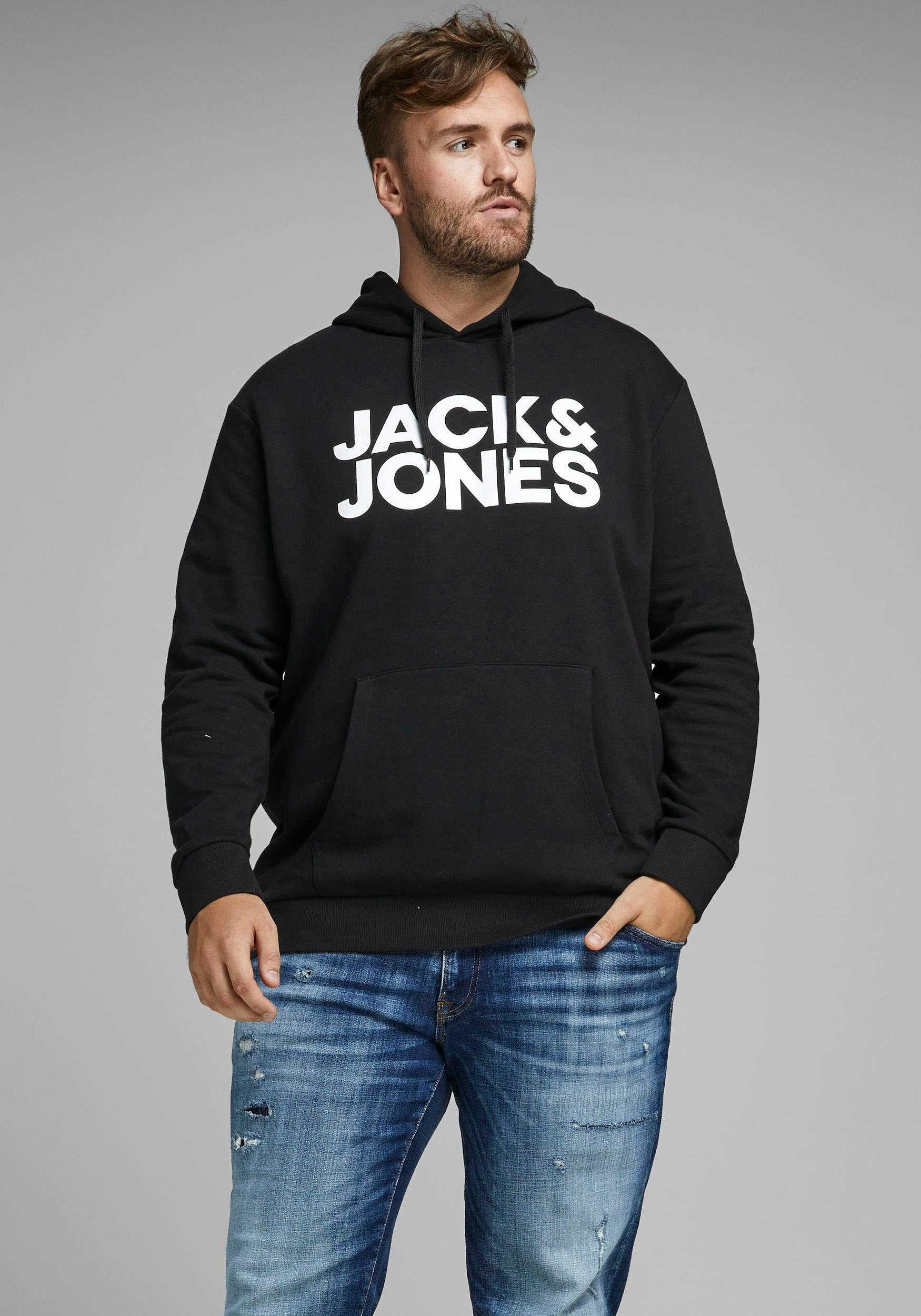 Jack & Jones PlusSize Kapuzensweatshirt CORP LOGO SWEAT HOOD Bis Größe 6XL schwarz